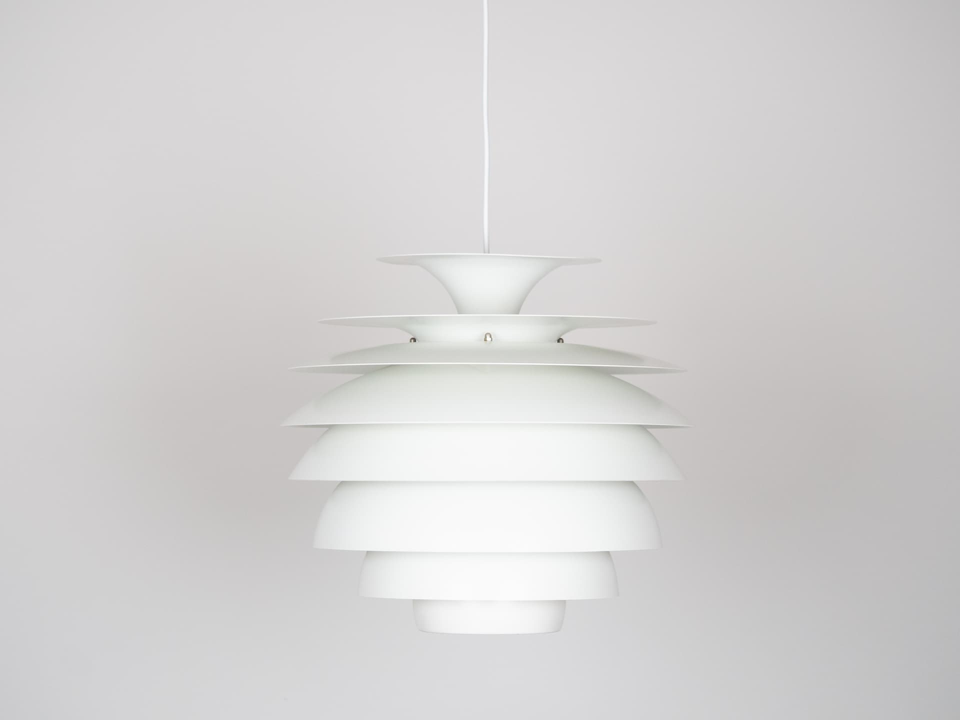 Pair of pendant lamps, silver aluminum, by B. Karlby, Lyfa, Denmark, 1960s. - 335949
