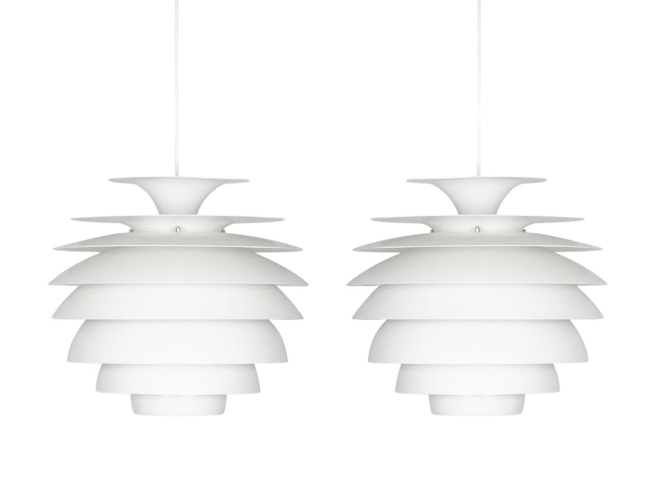 Pair of pendant lamps, silver aluminum, by B. Karlby, Lyfa, Denmark, 1960s. - 341316