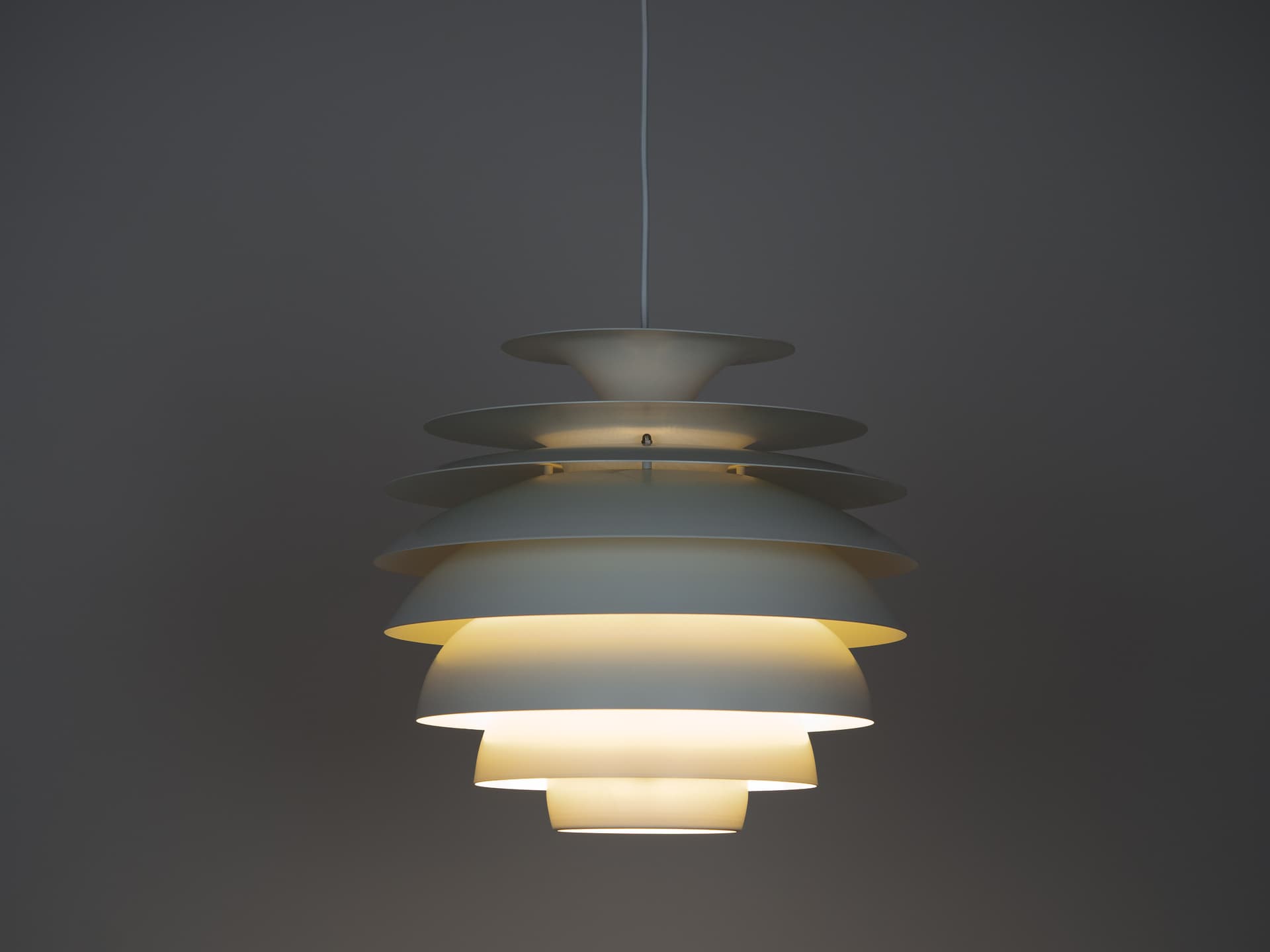 Pair of pendant lamps, silver aluminum, by B. Karlby, Lyfa, Denmark, 1960s. - 335950