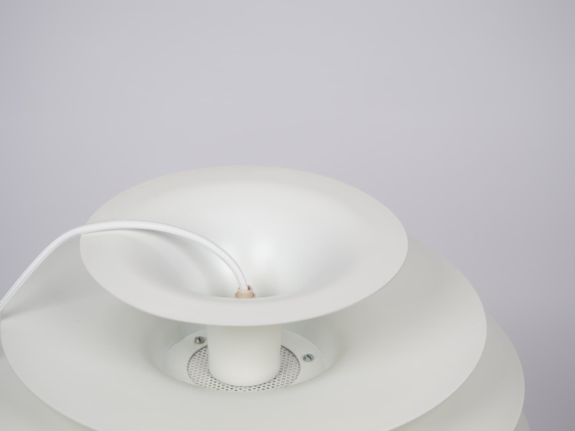 Pair of pendant lamps, silver aluminum, by B. Karlby, Lyfa, Denmark, 1960s. - 335952