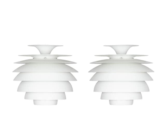 Pair of pendant lamps, silver aluminum, by B. Karlby, Lyfa, Denmark, 1960s. - DIMENSION