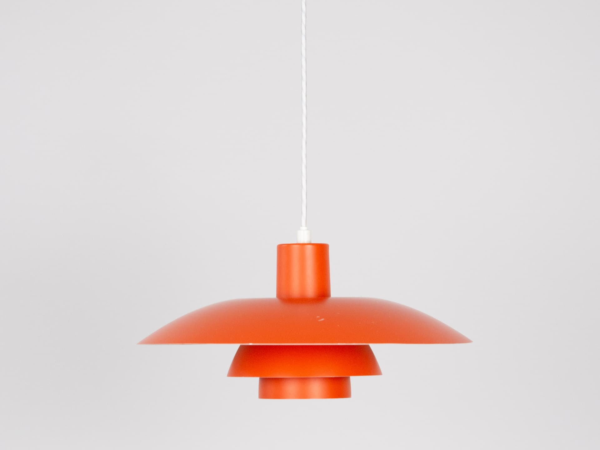 Pendant lamp PH 4/3, red orange, aluminum, by P. Henningsen, Louis Poulsen, Denmark, 1970s. - 336382