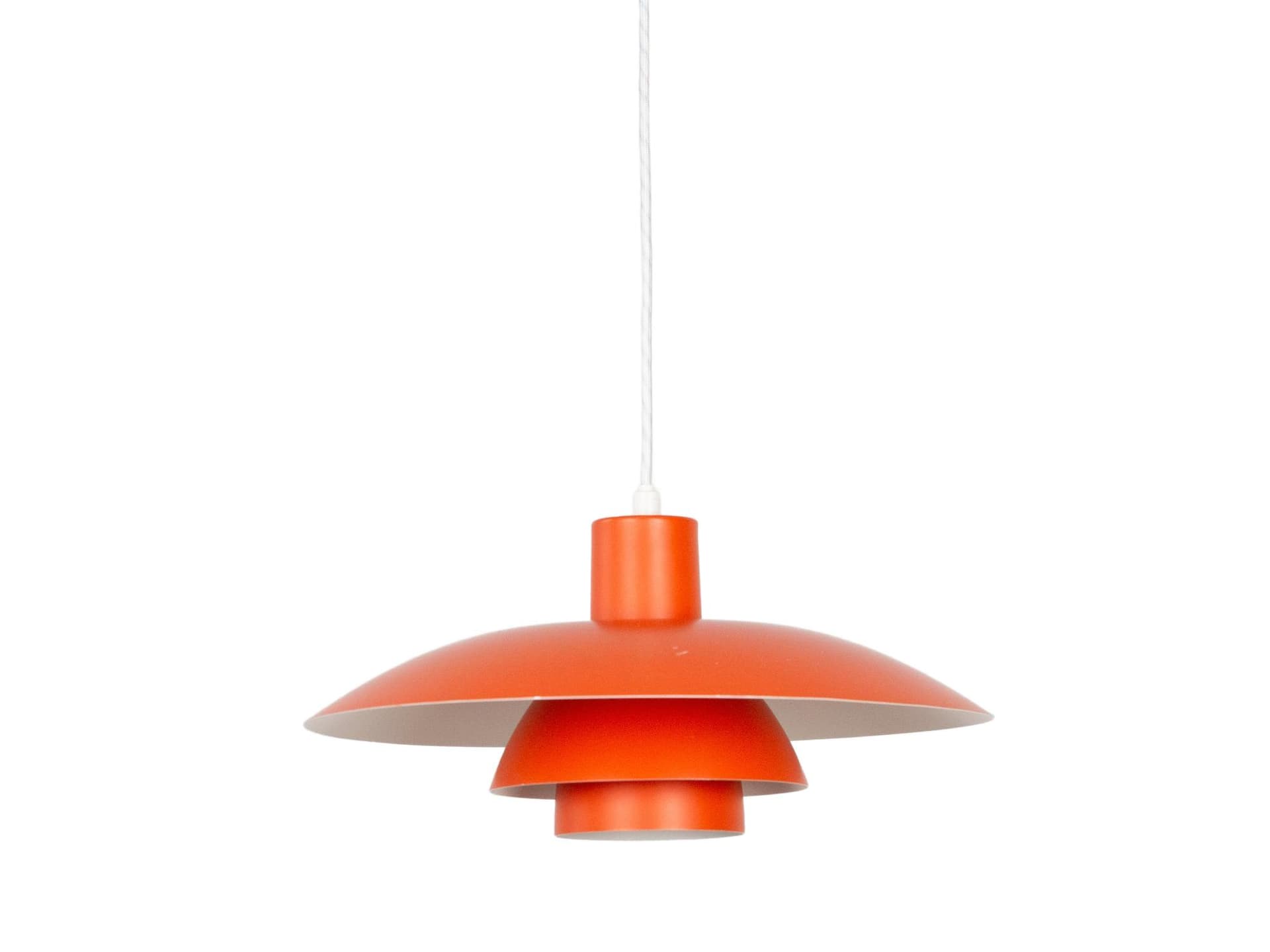 Pendant lamp PH 4/3, red orange, aluminum, by P. Henningsen, Louis Poulsen, Denmark, 1970s. - 341292