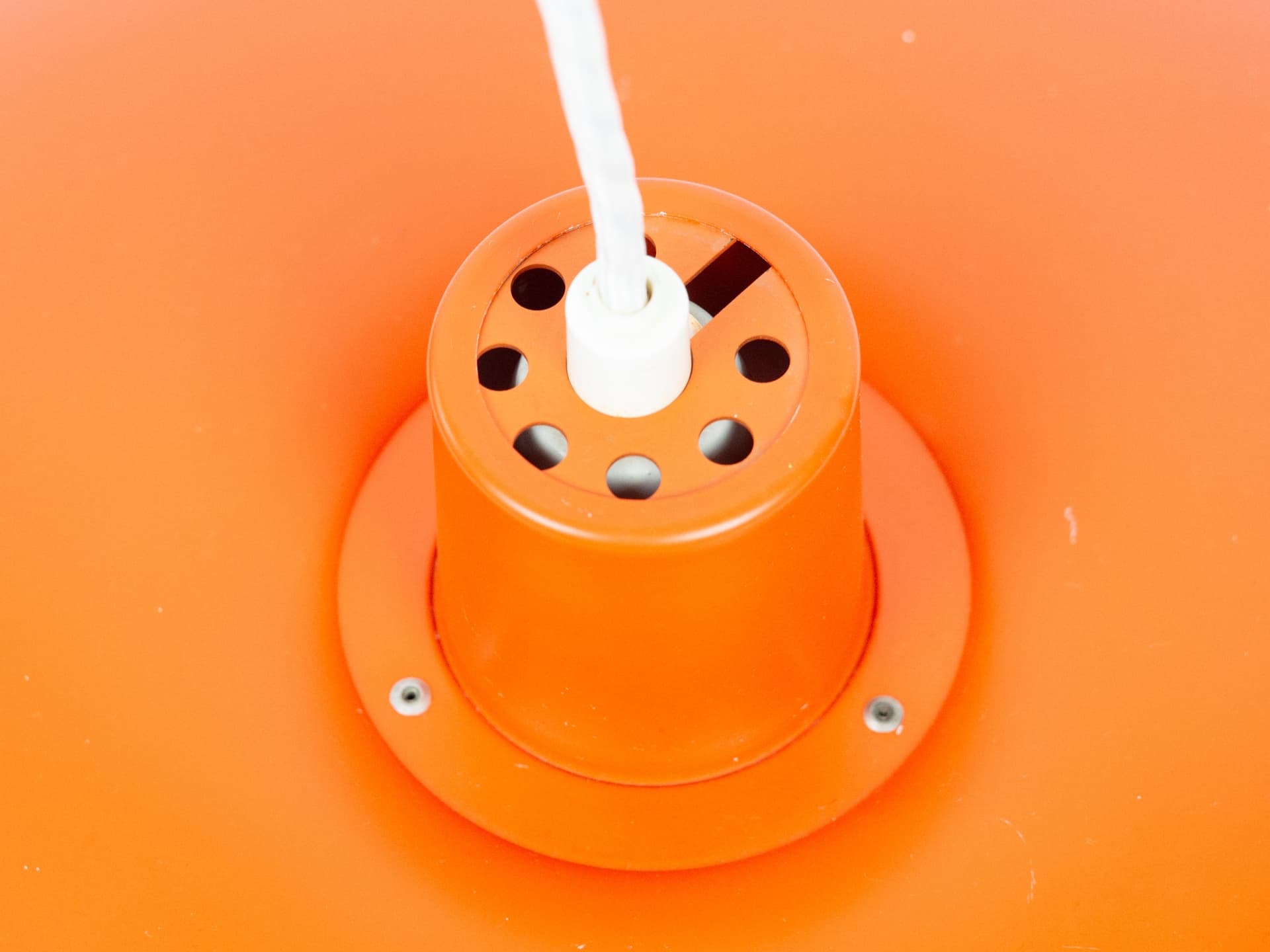 Pendant lamp PH 4/3, red orange, aluminum, by P. Henningsen, Louis Poulsen, Denmark, 1970s. - 336391