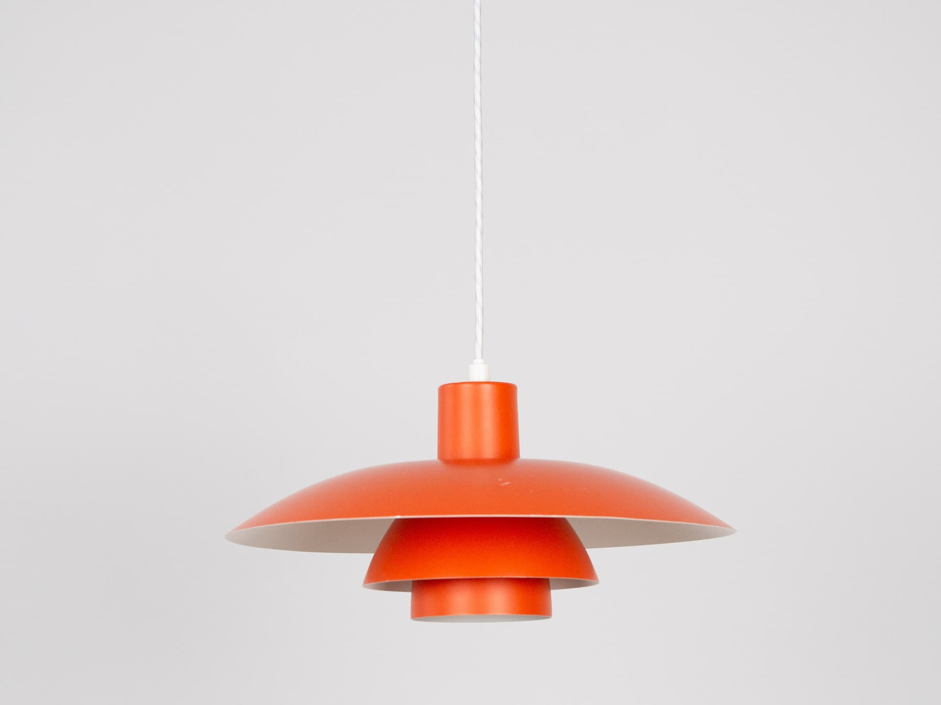 Pendant lamp PH 4/3, red orange, aluminum, by P. Henningsen, Louis Poulsen, Denmark, 1970s. - 336381