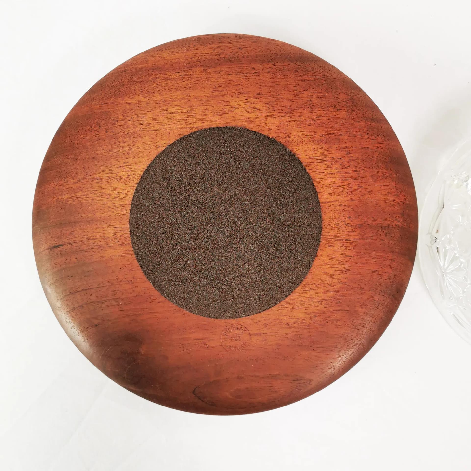 Patera na przekąski Mid Century, teak brązowy, szkło przezroczyste, proj. R. Forgan Bwt, Wielka Brytania, lata 60. - 336755