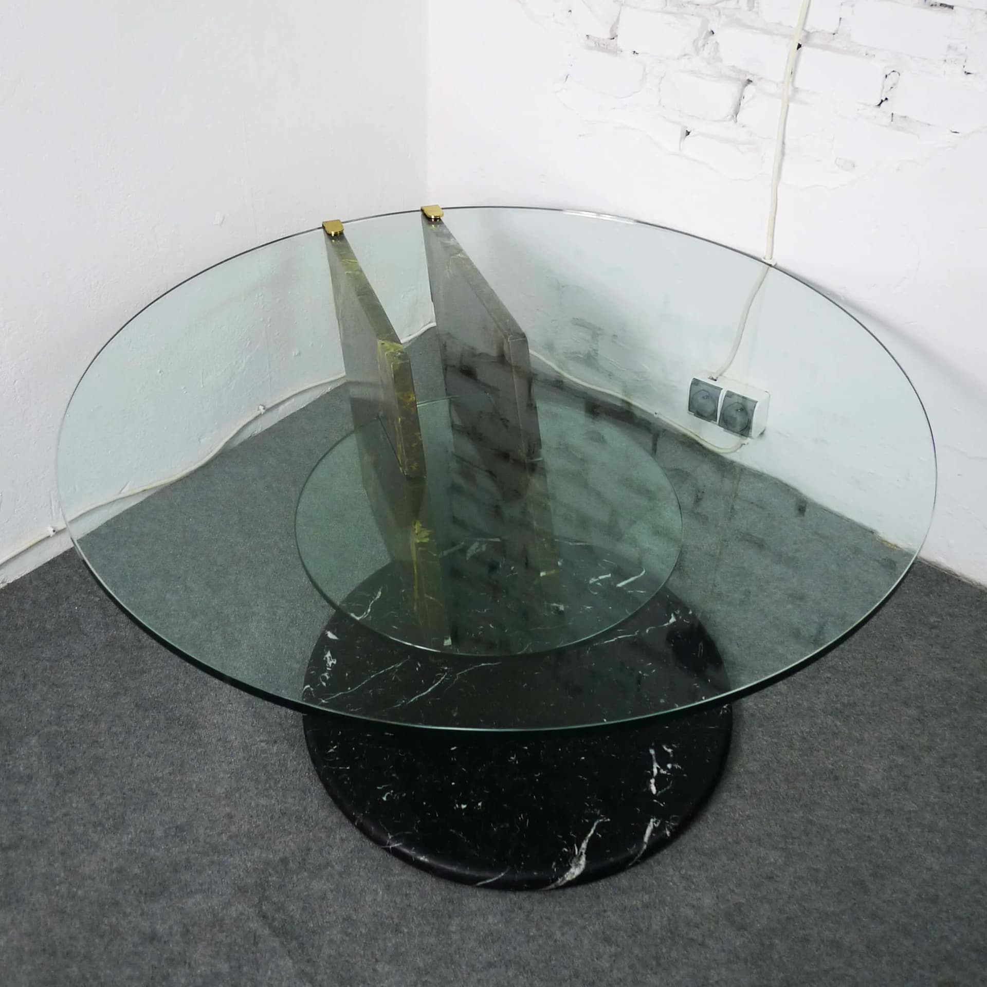 Coffee Table Modernist, black marble, transparent glass, Switzerland, 1970s - 336733