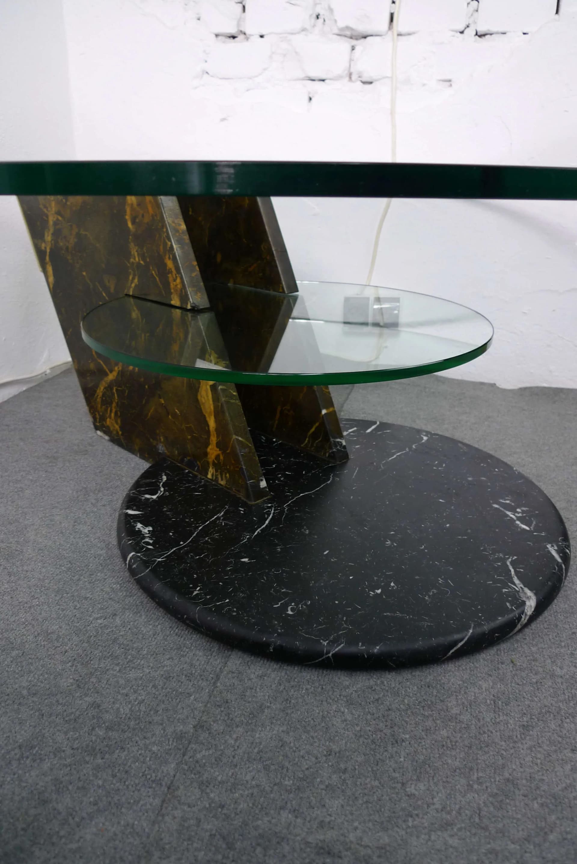 Coffee Table Modernist, black marble, transparent glass, Switzerland, 1970s - 336730
