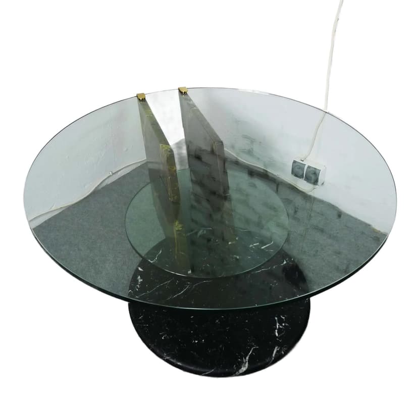 Coffee Table Modernist, black marble, transparent glass, Switzerland, 1970s