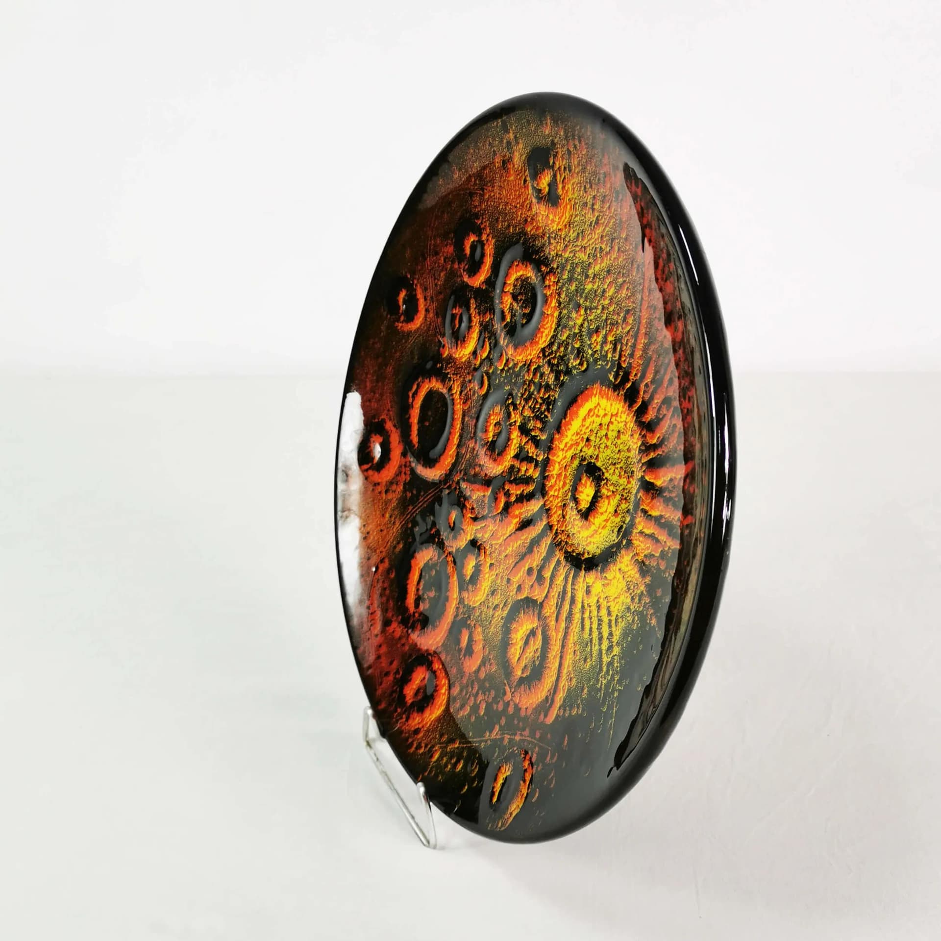 Wall plate Op-Art, orange red yellow black, stoneware, by L. Cellarosi, Italy, 1970s. - 336643