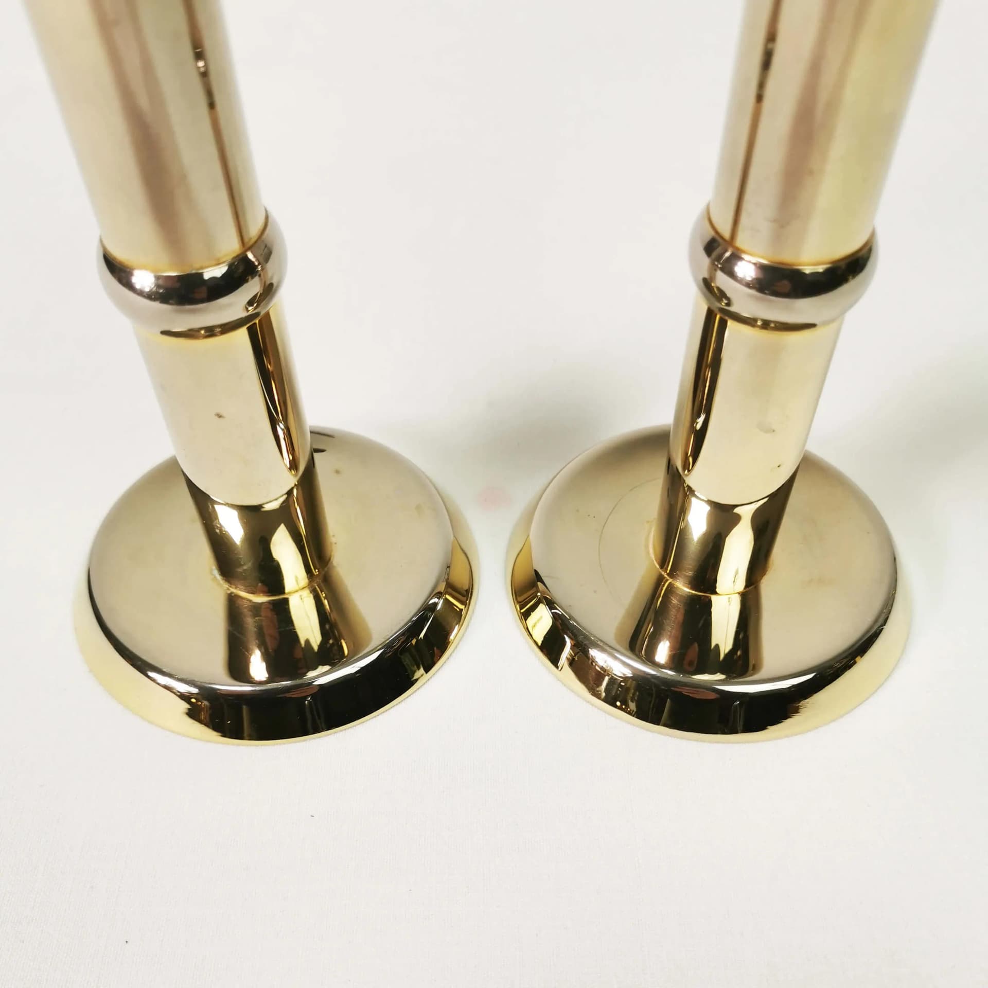 Pair of candlesticks, gold, gold-plated brass, Denmark, 1960s. - 336396