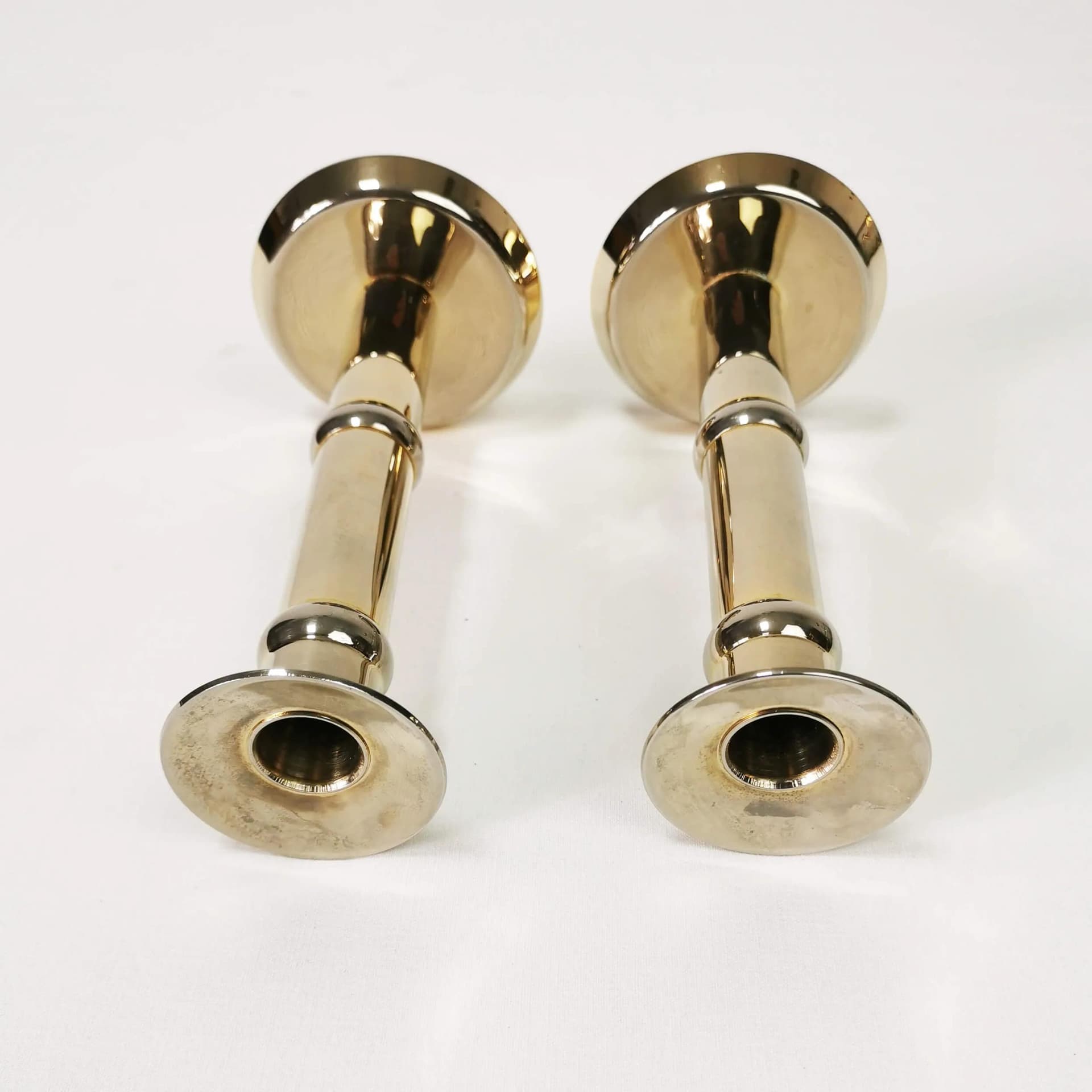 Pair of candlesticks, gold, gold-plated brass, Denmark, 1960s. - 336393