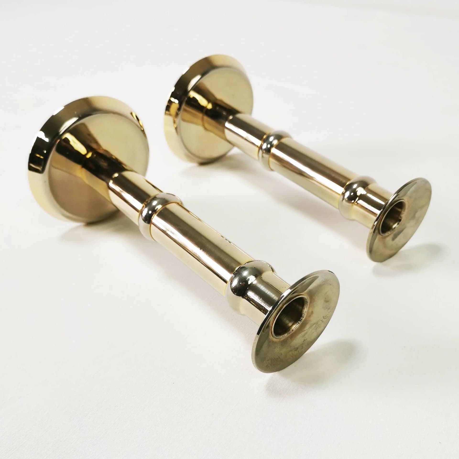 Pair of candlesticks, gold, gold-plated brass, Denmark, 1960s. - 336394