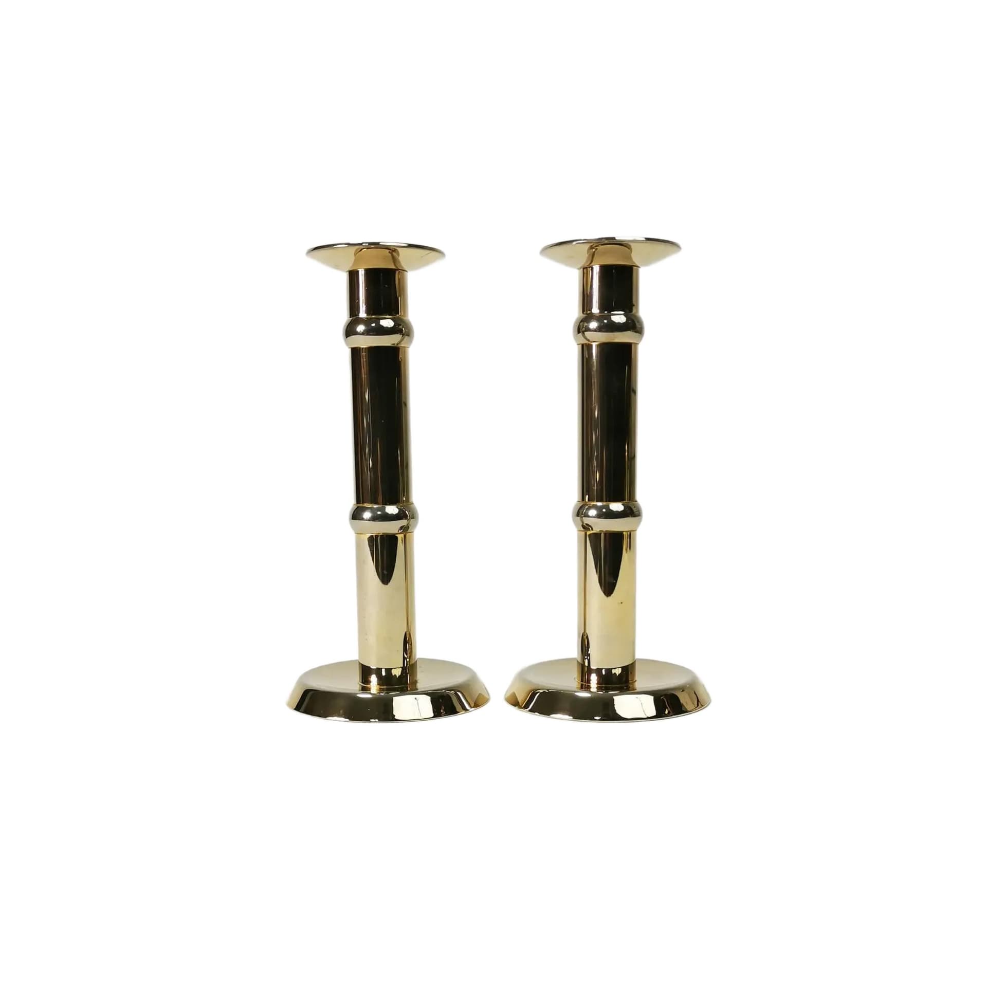 Pair of candlesticks, gold, gold-plated brass, Denmark, 1960s.