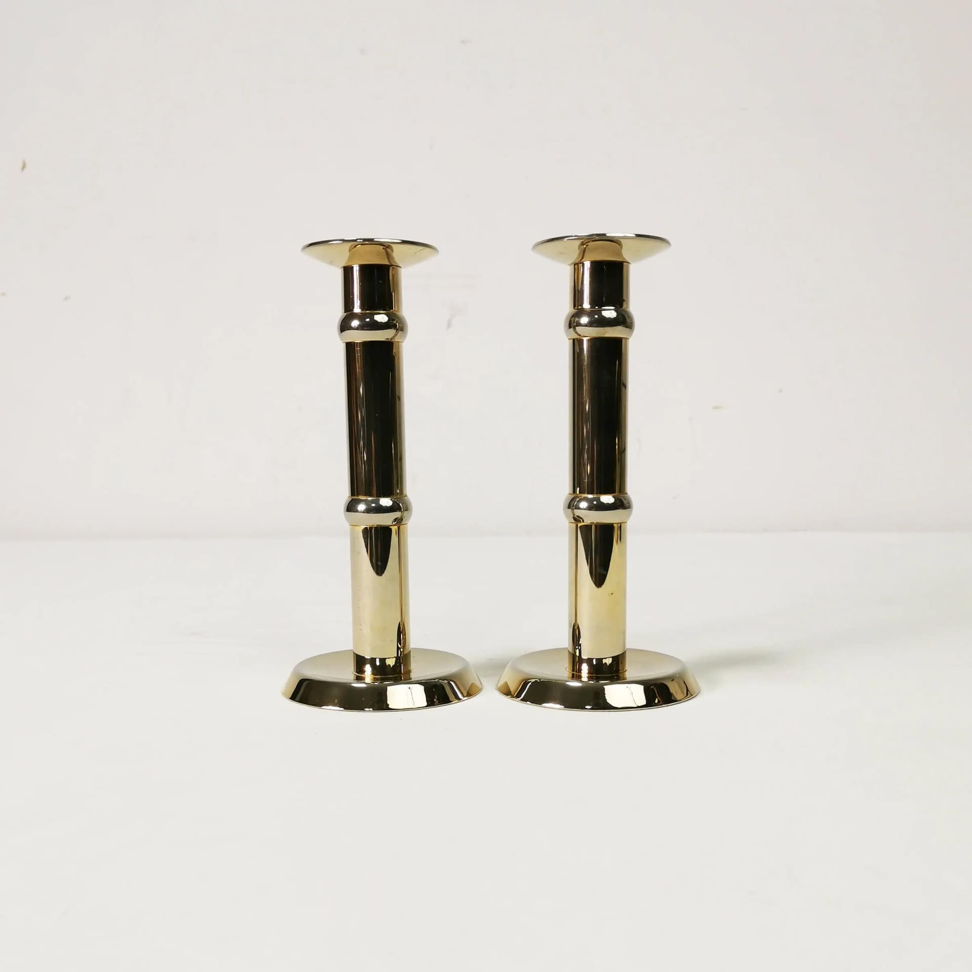 Pair of candlesticks, gold, gold-plated brass, Denmark, 1960s. - 336398