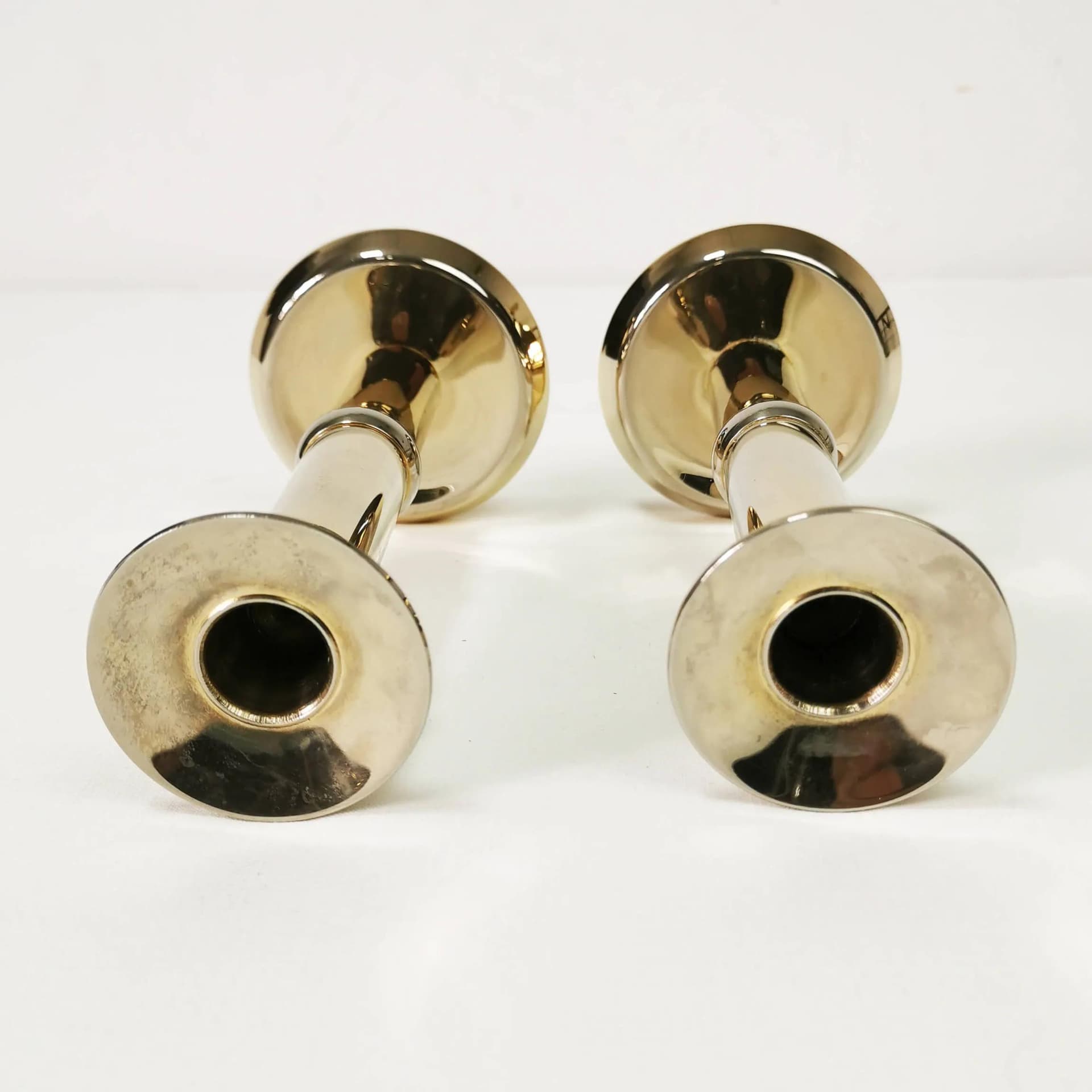 Pair of candlesticks, gold, gold-plated brass, Denmark, 1960s. - 336395