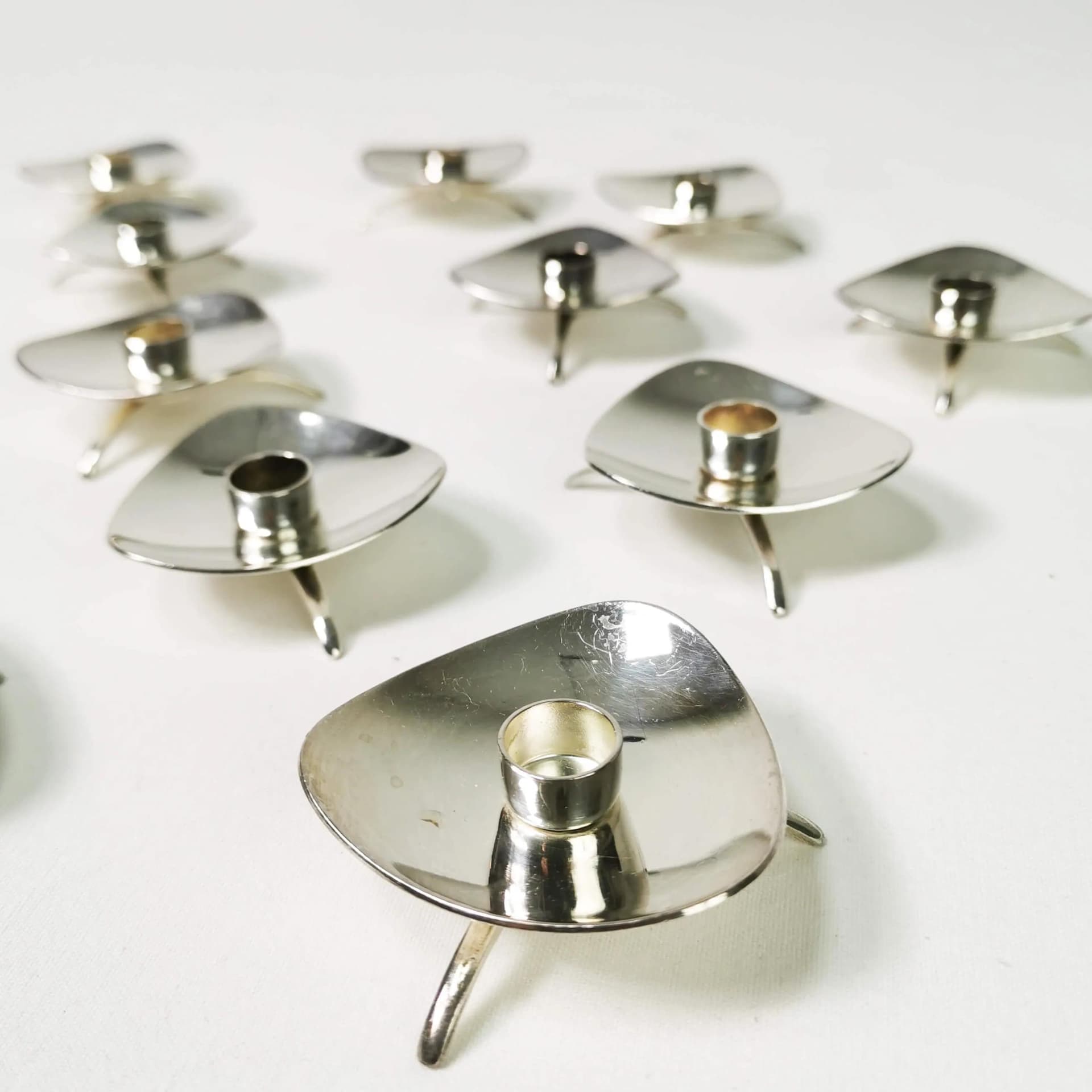 Set of fourteen candlesticks, silver, silver-plated metal, by C. Gohr, Atla, Denmark, 1960s. - 340086