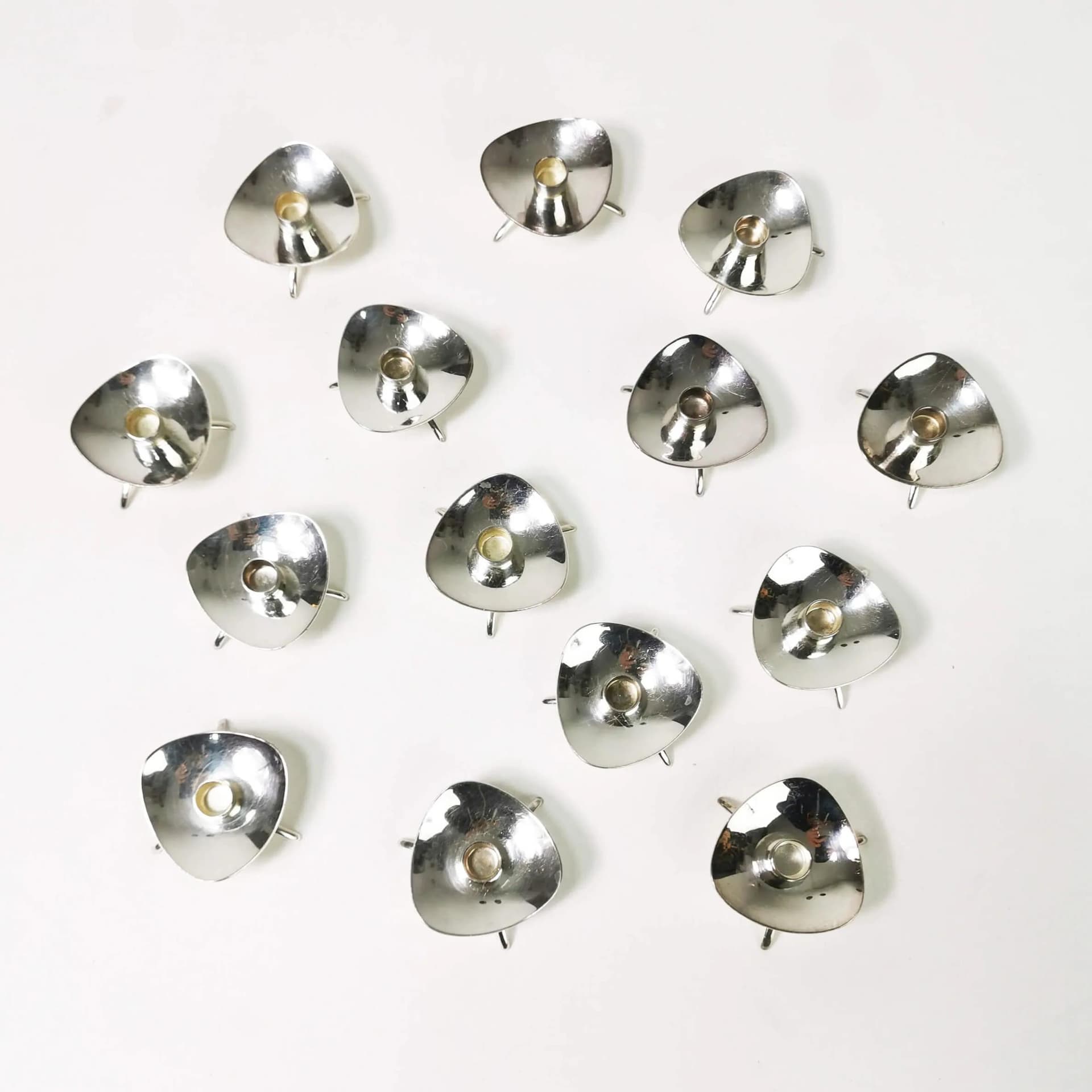 Set of fourteen candlesticks, silver, silver-plated metal, by C. Gohr, Atla, Denmark, 1960s. - 340090