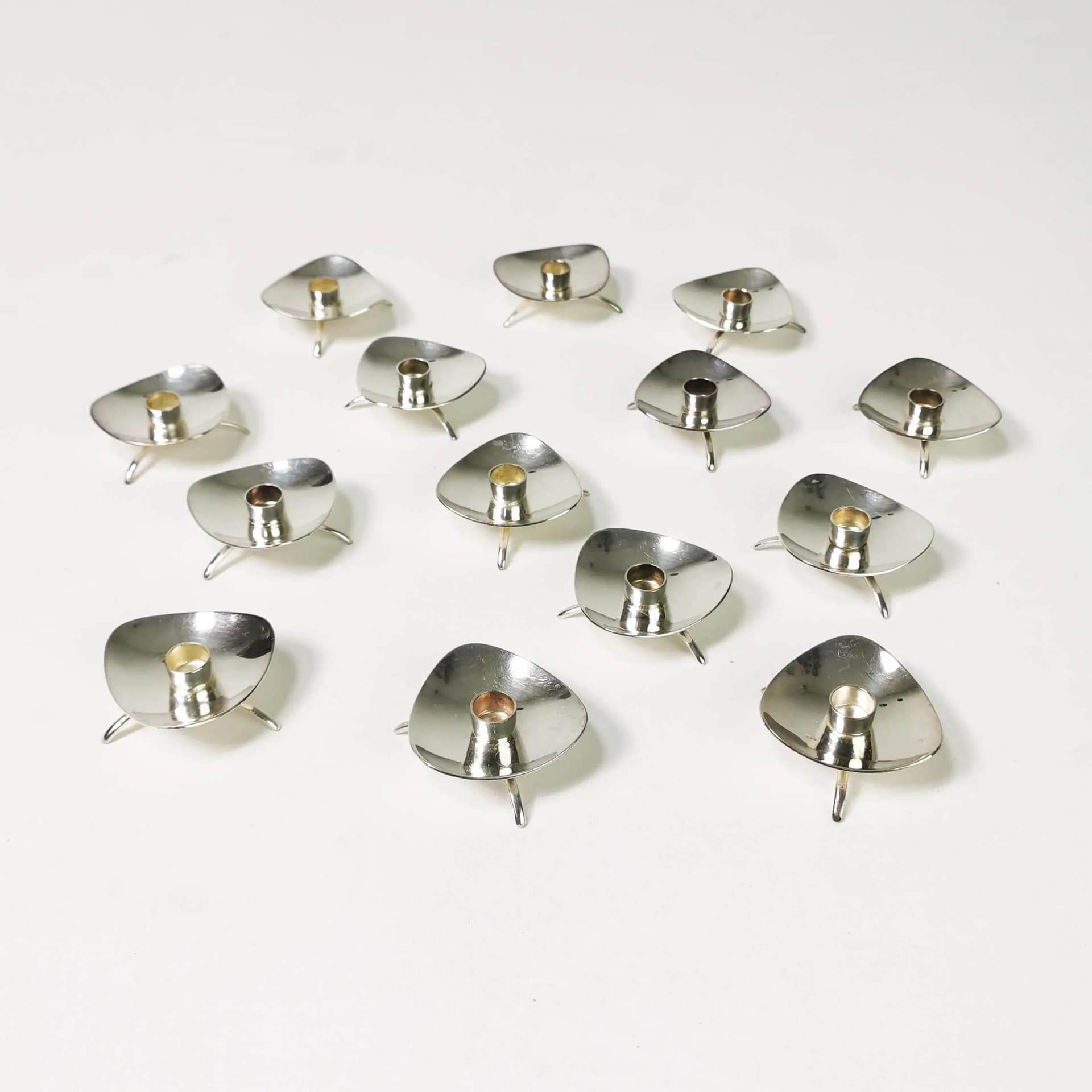 Set of fourteen candlesticks, silver, silver-plated metal, by C. Gohr, Atla, Denmark, 1960s. - 340087