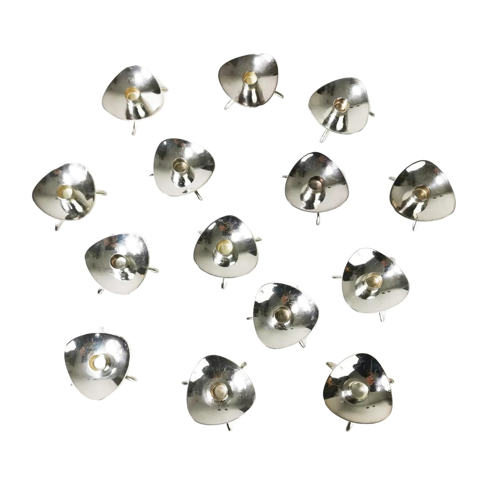 Set of fourteen candlesticks, silver, silver-plated metal, by C. Gohr, Atla, Denmark, 1960s.