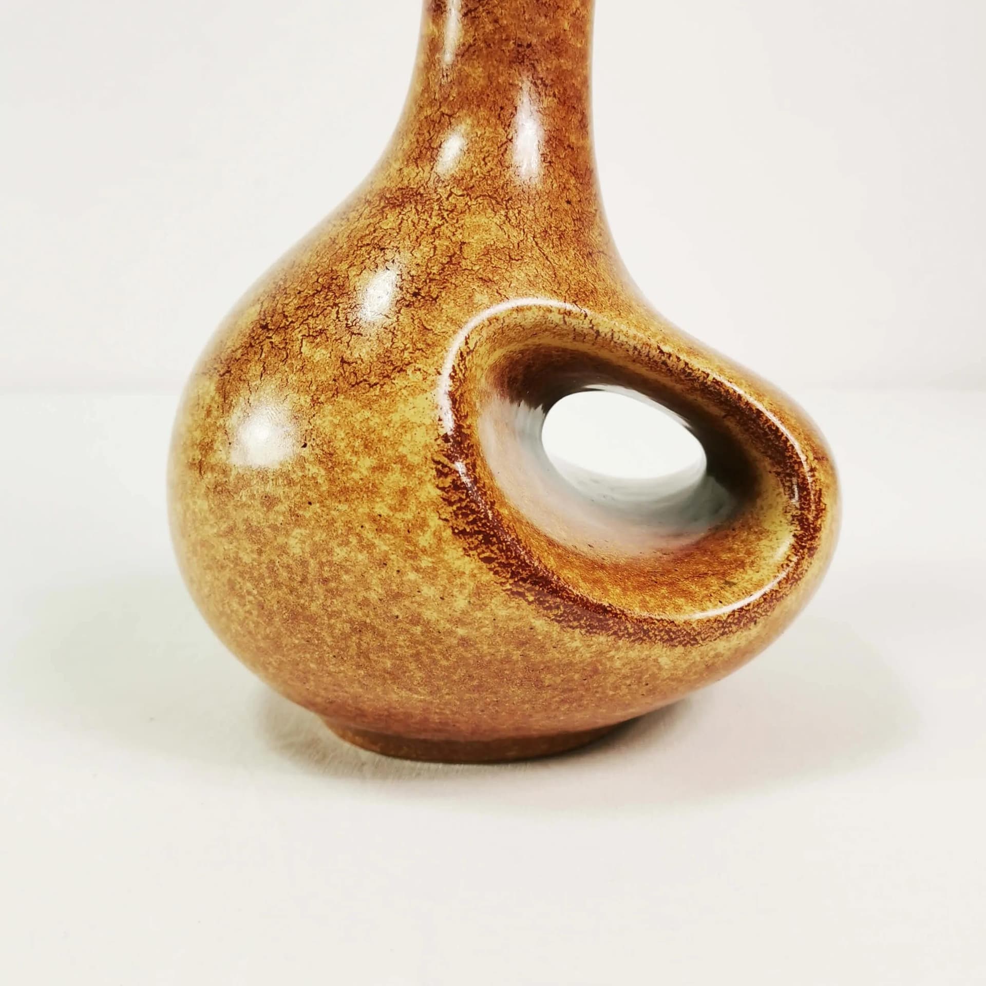 Modernist vase, brown orange, ceramic, by R. Rigon, Bertoncello, Italy, 1960s. - 340075