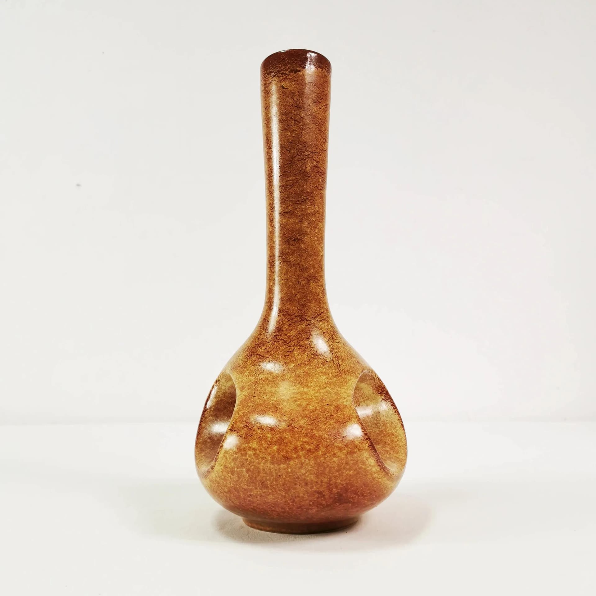 Modernist vase, brown orange, ceramic, by R. Rigon, Bertoncello, Italy, 1960s. - 340076