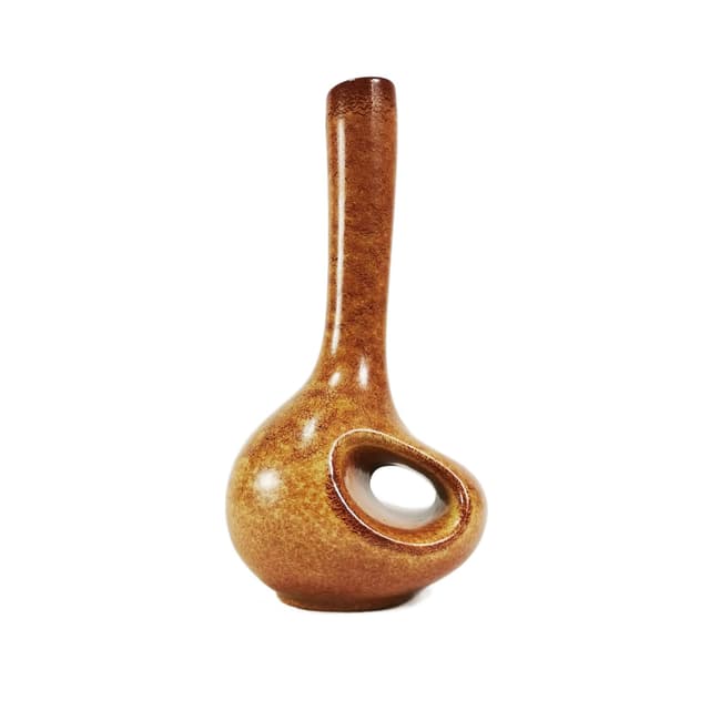 Modernist vase, brown orange, ceramic, by R. Rigon, Bertoncello, Italy, 1960s. - DIMENSION