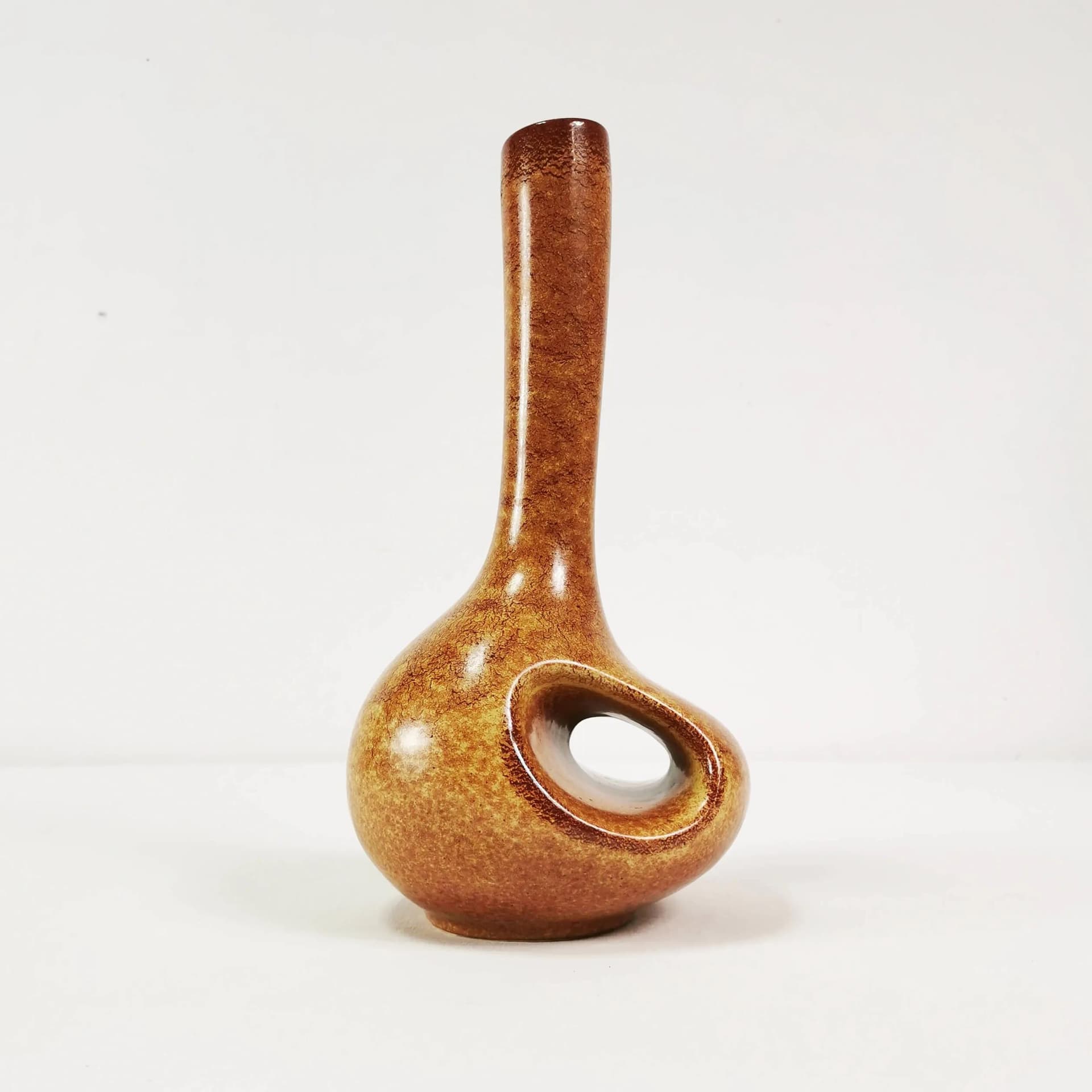 Modernist vase, brown orange, ceramic, by R. Rigon, Bertoncello, Italy, 1960s. - 340072