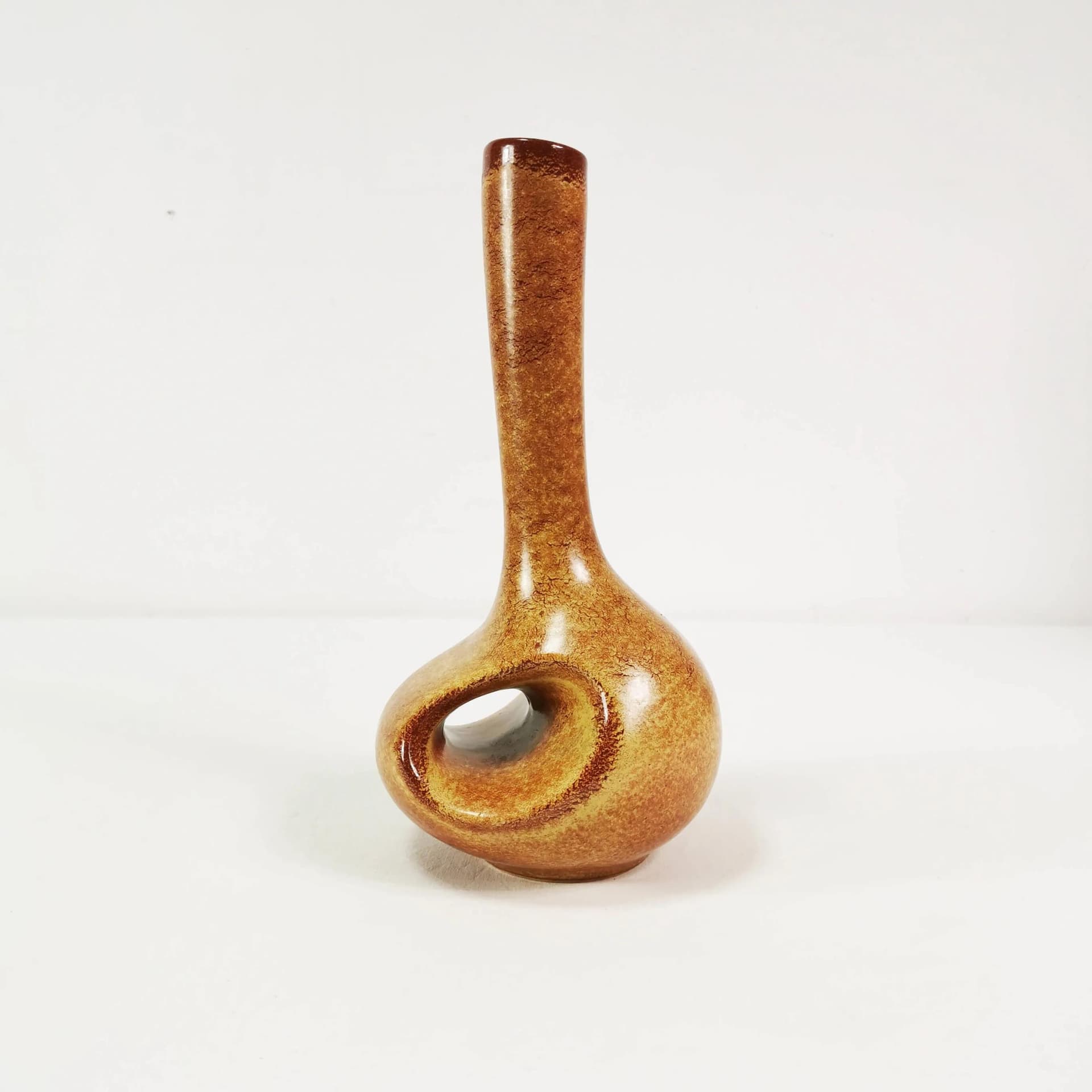 Modernist vase, brown orange, ceramic, by R. Rigon, Bertoncello, Italy, 1960s. - 340071
