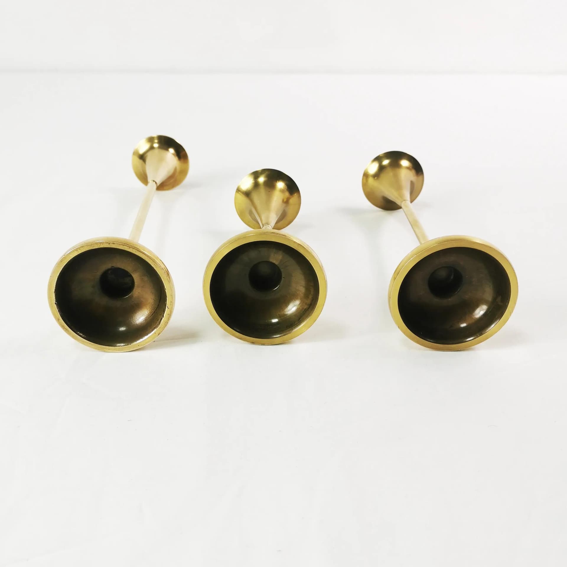 Set of three modernist candlesticks, gold brass, Denmark, 1960s - 340055