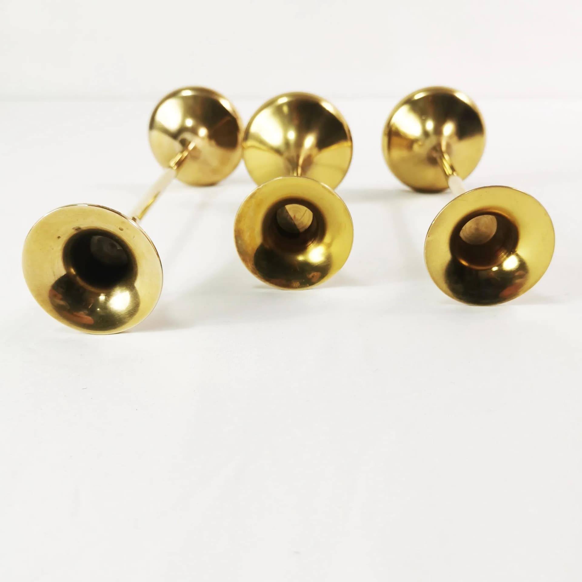 Set of three modernist candlesticks, gold brass, Denmark, 1960s - 340057