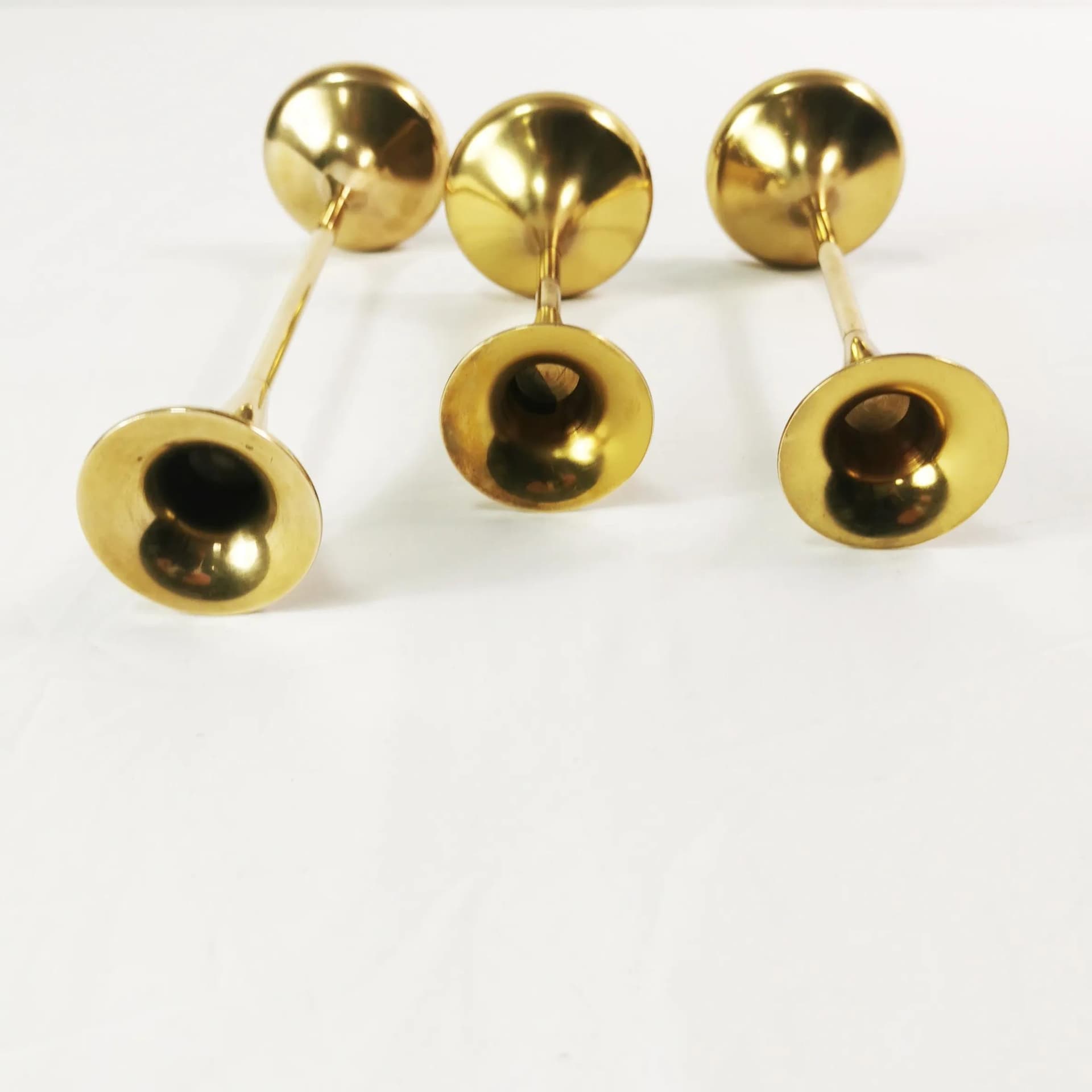 Set of three modernist candlesticks, gold brass, Denmark, 1960s - 340058