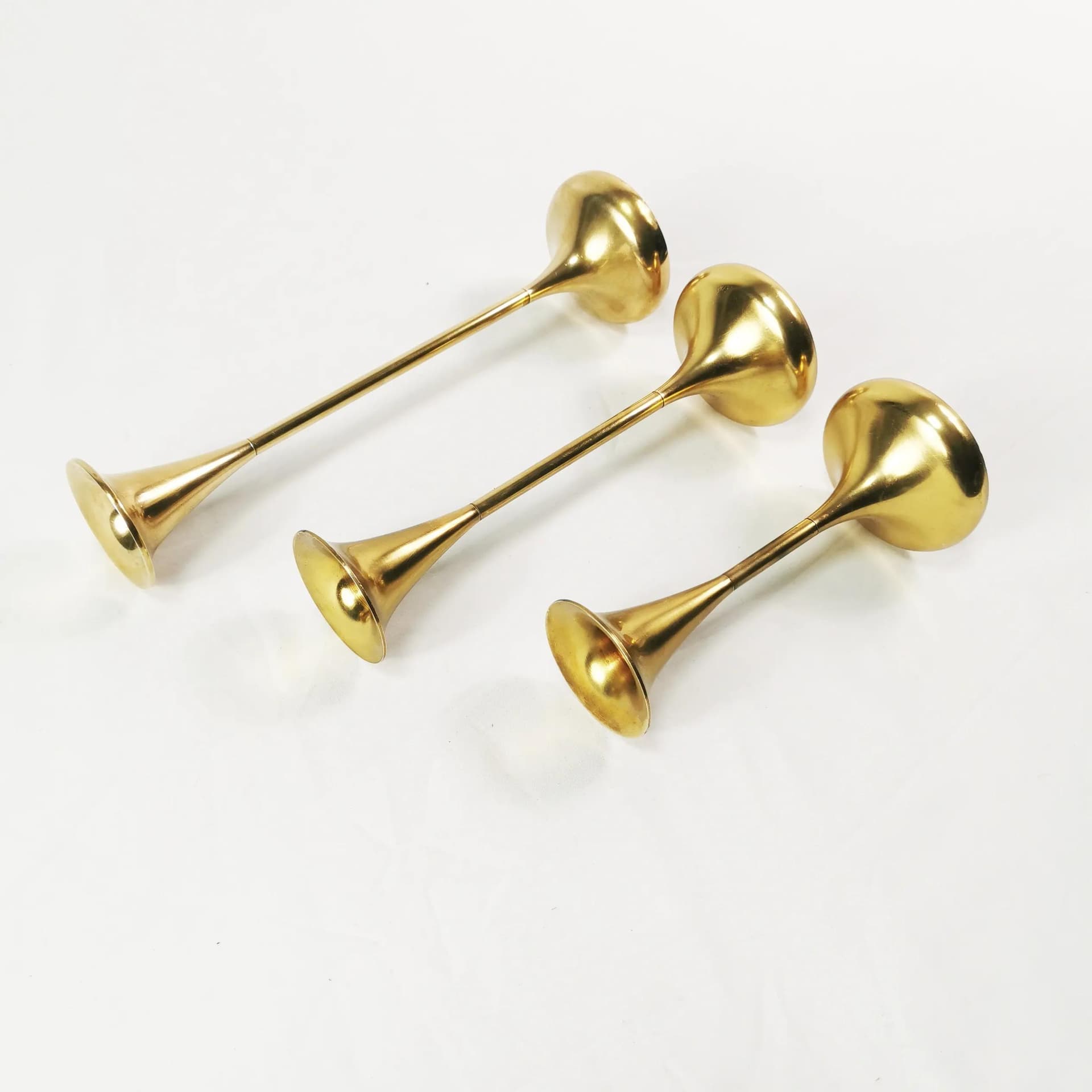 Set of three modernist candlesticks, gold brass, Denmark, 1960s - 340059