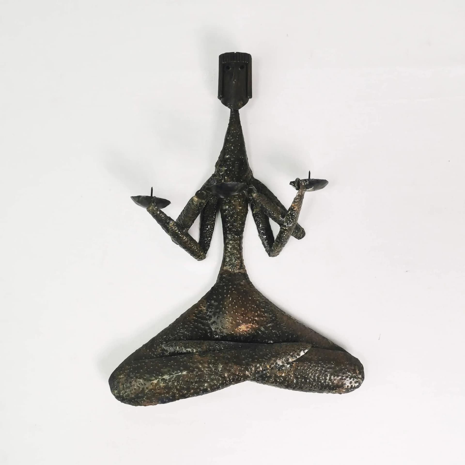 Wall candle holder, brown metal, Czechoslovakia, 1960s. - 340041