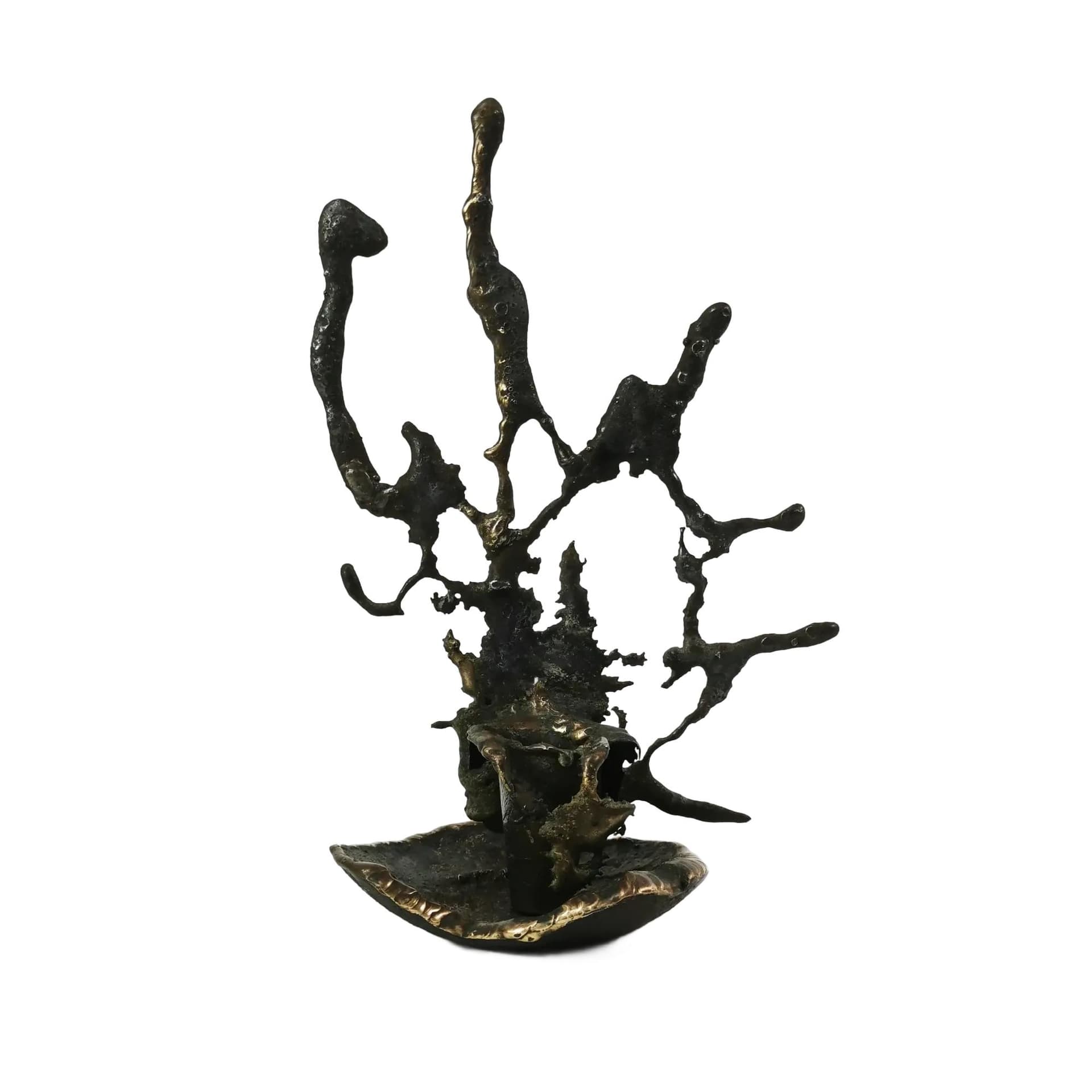 Candlestick Brutalist, black iron, gold brass, Belgium, 1960s