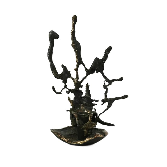 Candlestick Brutalist, black iron, gold brass, Belgium, 1960s - DIMENSION