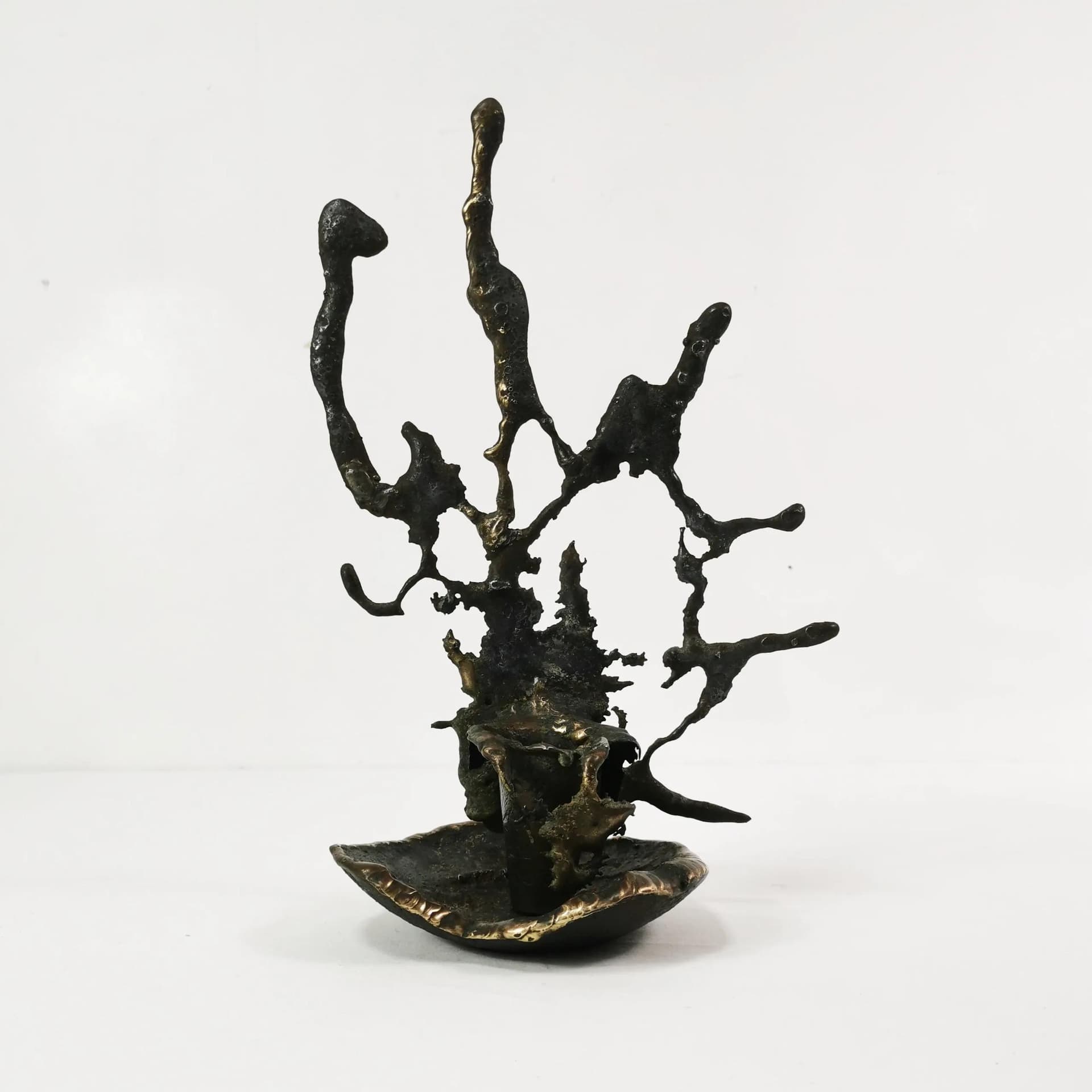 Candlestick Brutalist, black iron, gold brass, Belgium, 1960s - 339979