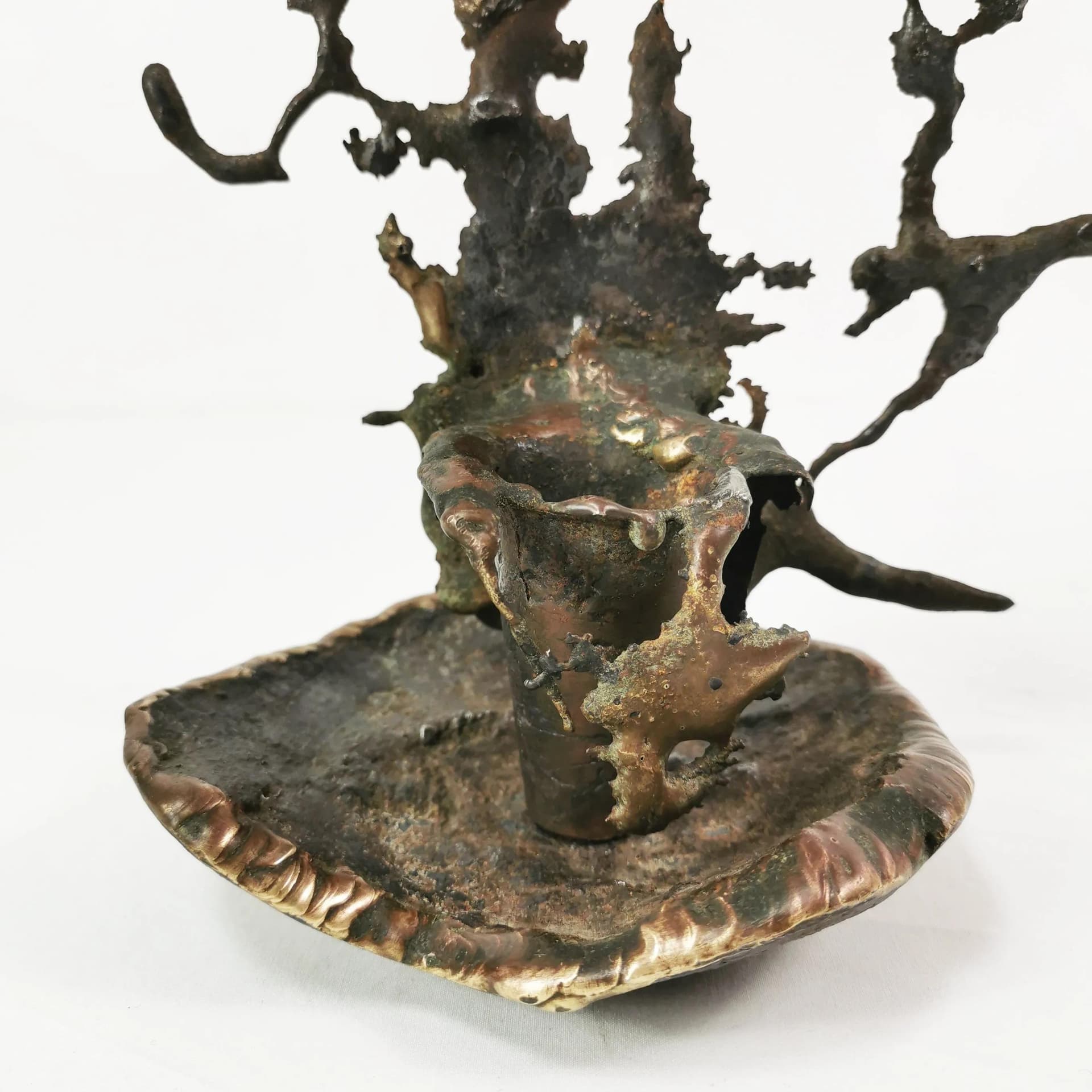 Candlestick Brutalist, black iron, gold brass, Belgium, 1960s - 339983