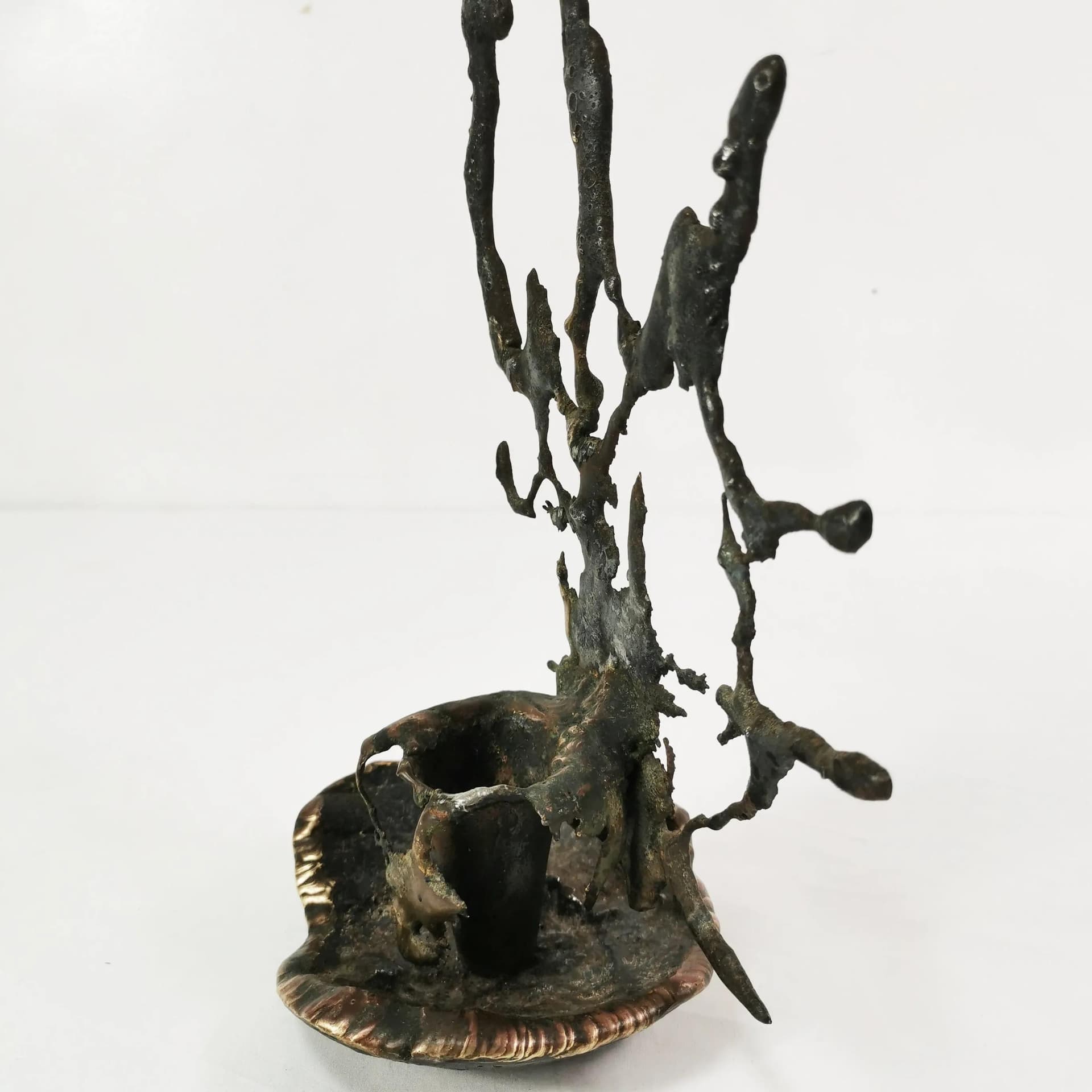 Candlestick Brutalist, black iron, gold brass, Belgium, 1960s - 339984