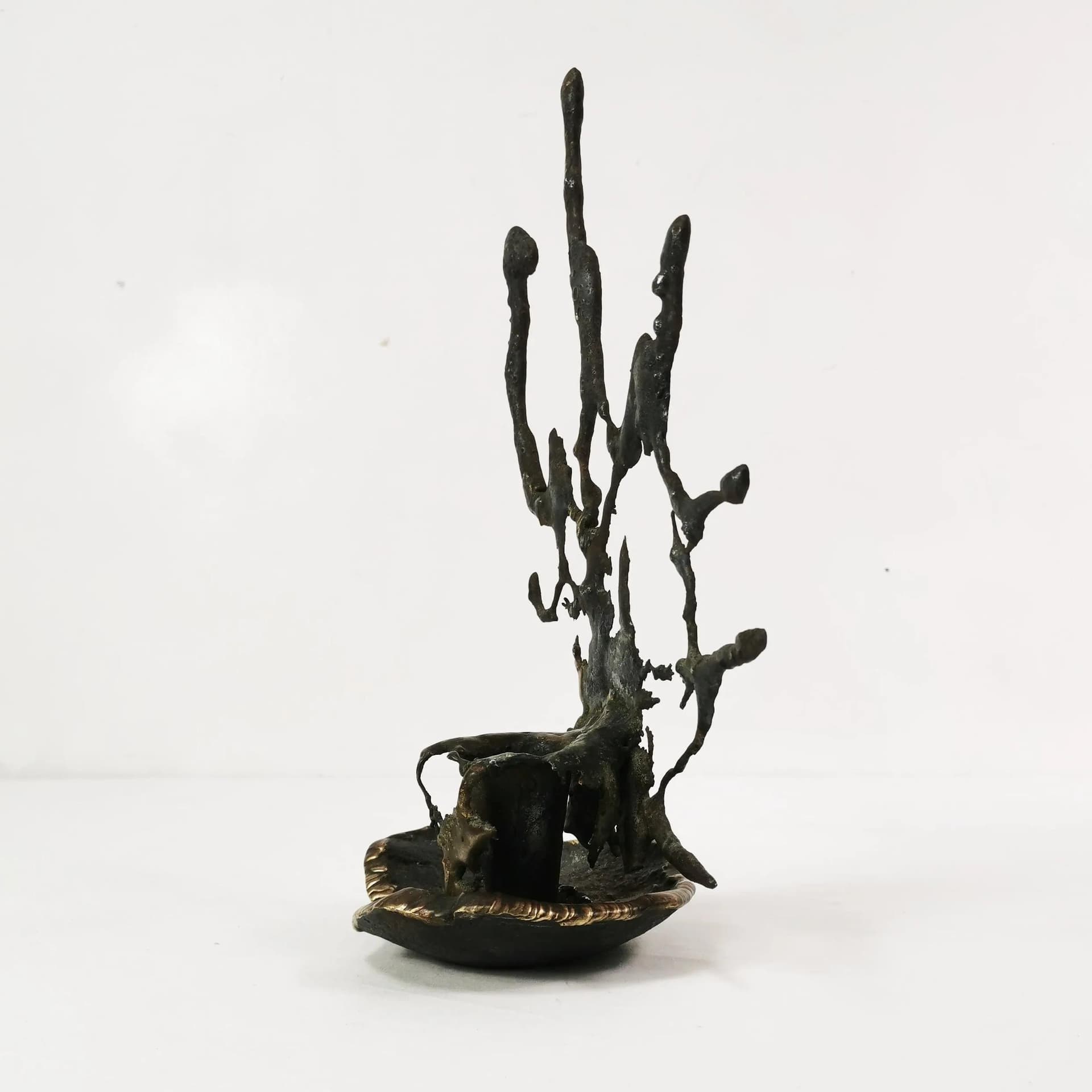 Candlestick Brutalist, black iron, gold brass, Belgium, 1960s - 339981