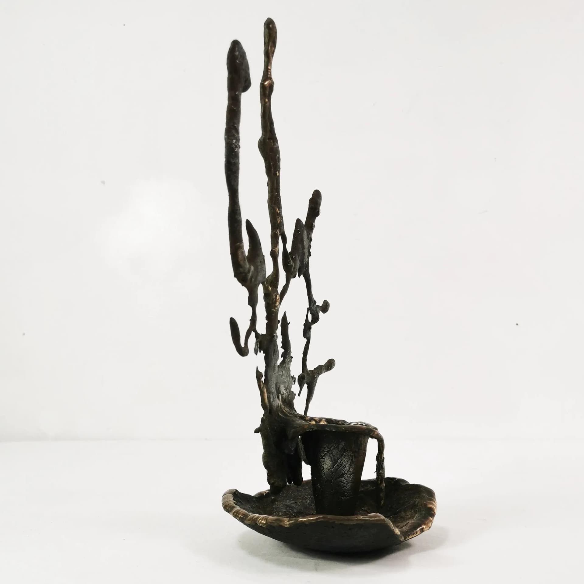 Candlestick Brutalist, black iron, gold brass, Belgium, 1960s - 339980