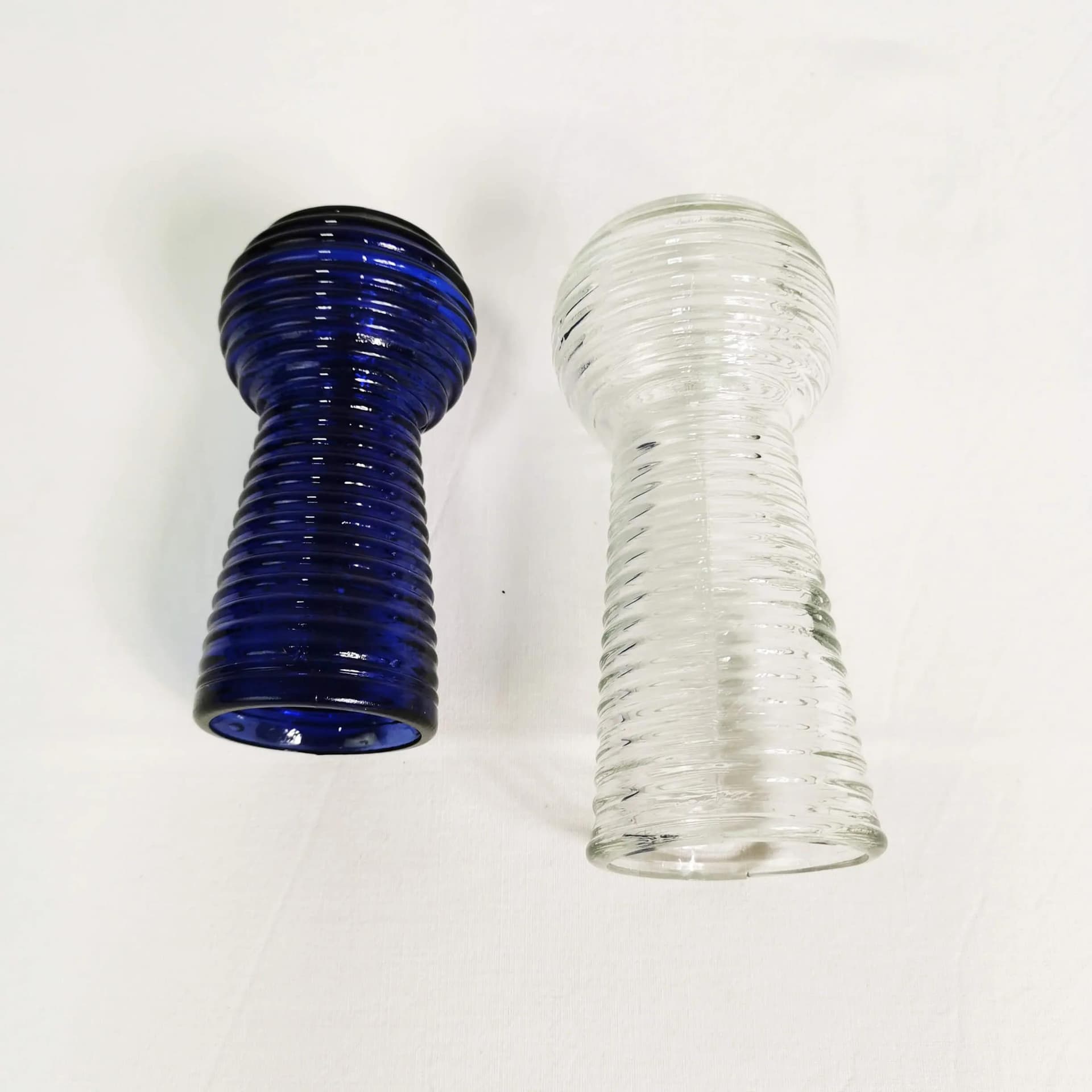 Pair of vases, blue and transparent glass, Poland, 1970s. - 337629