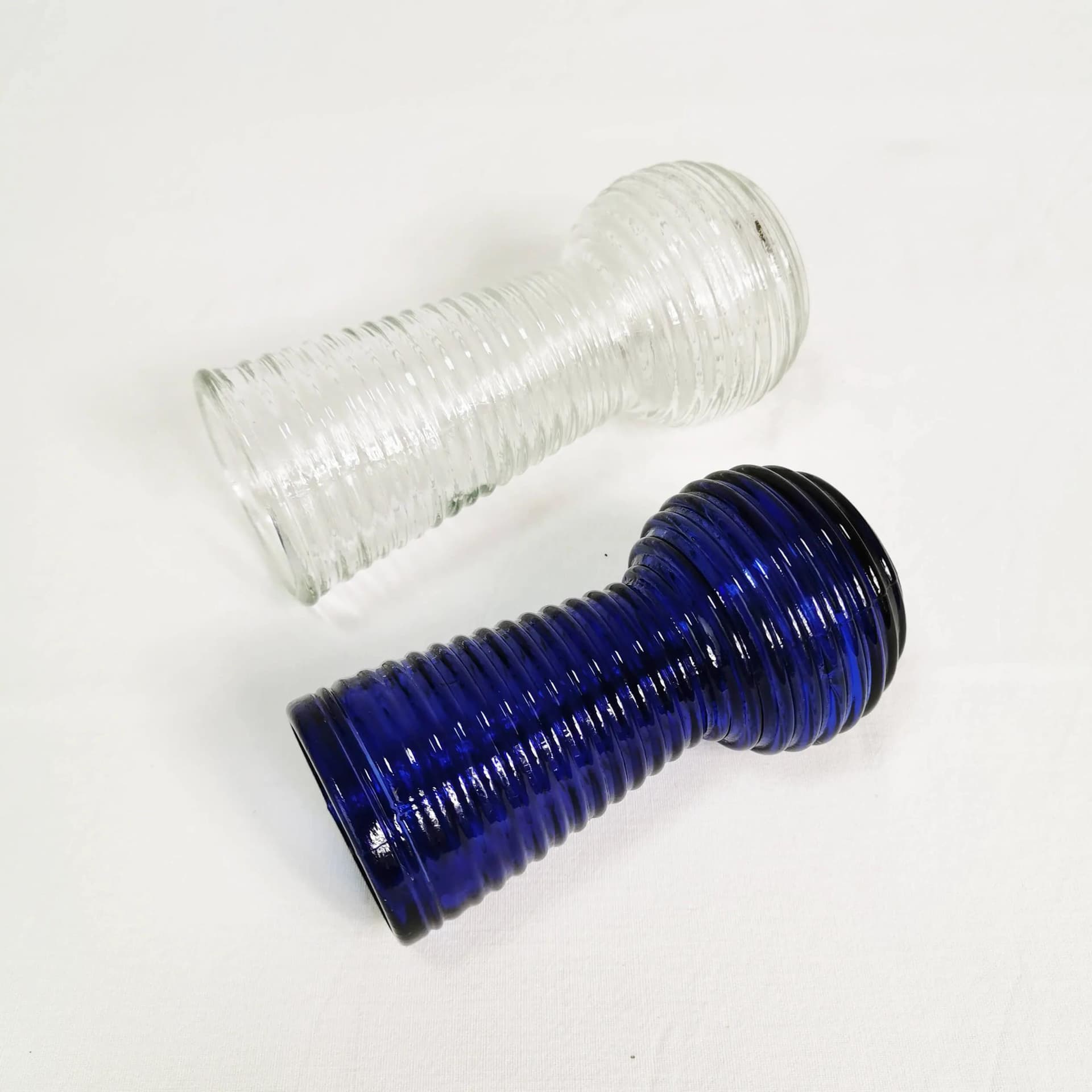 Pair of vases, blue and transparent glass, Poland, 1970s. - 337627
