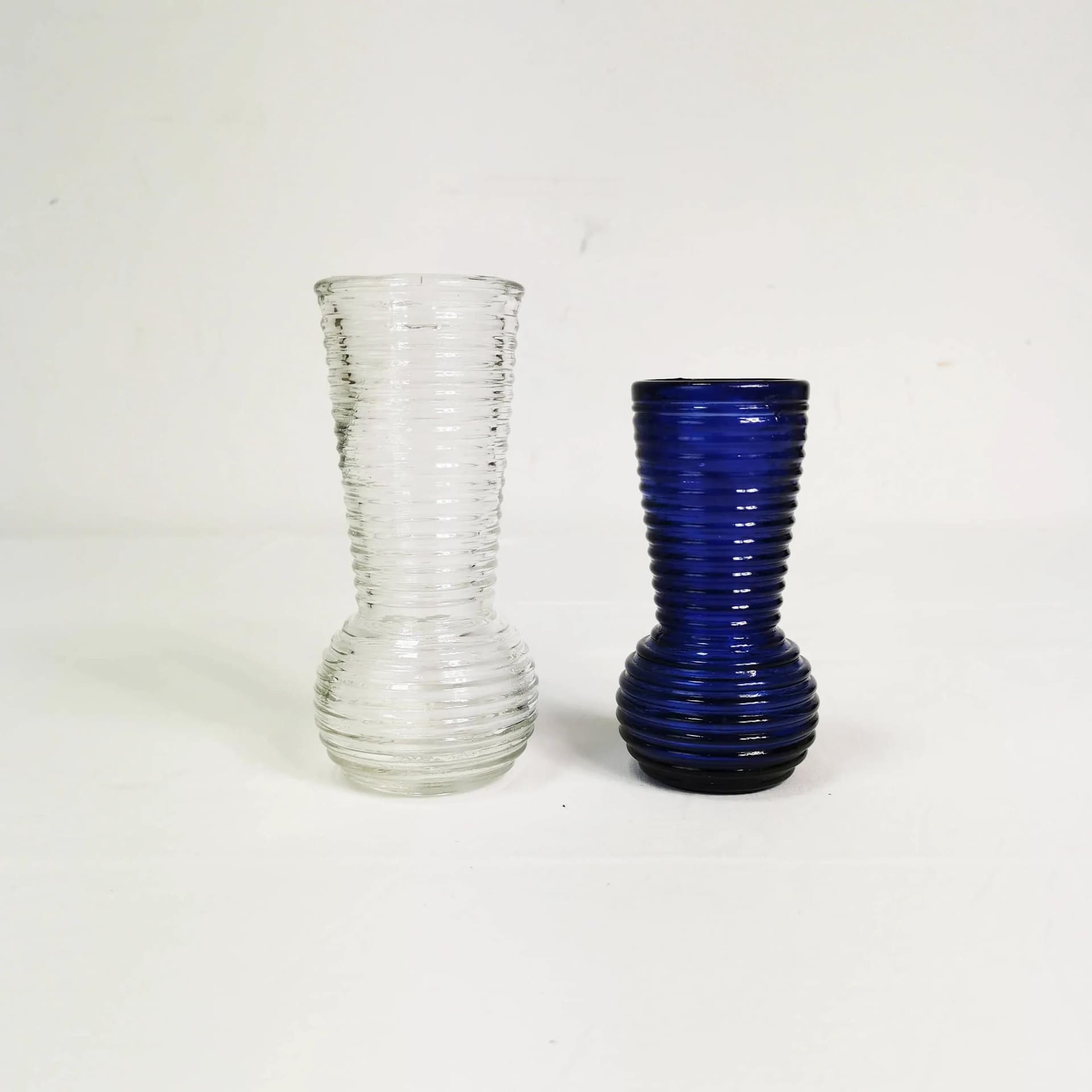 Pair of vases, blue and transparent glass, Poland, 1970s. - 337633