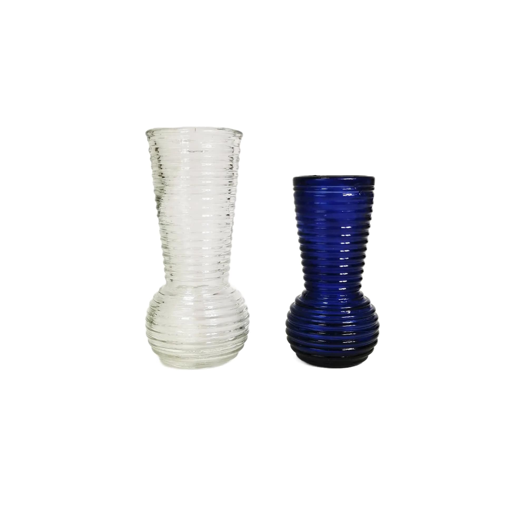 Pair of vases, blue and transparent glass, Poland, 1970s.