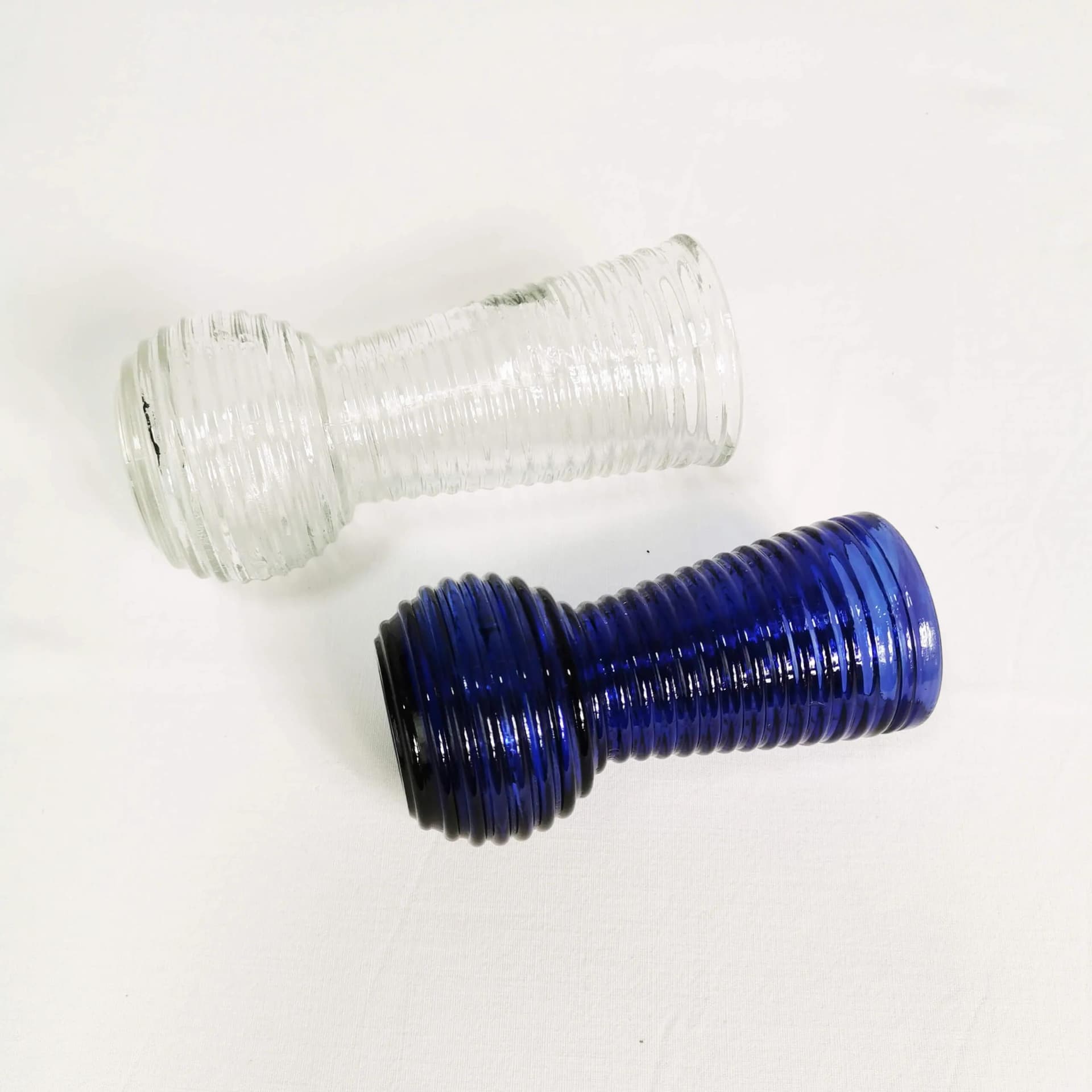 Pair of vases, blue and transparent glass, Poland, 1970s. - 337630