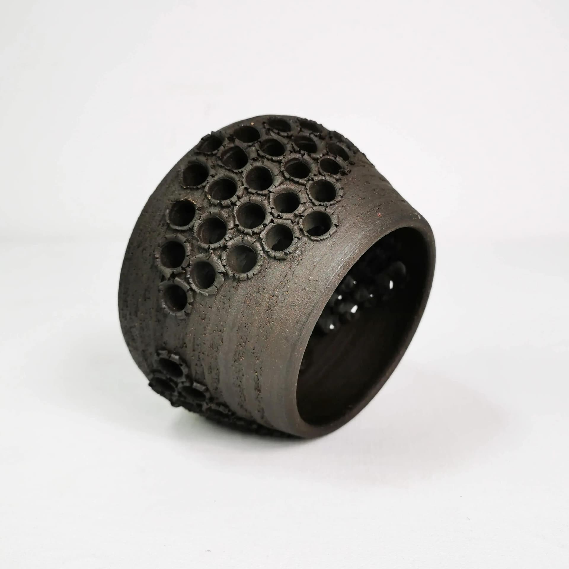 Candle Holder Mid Century, black-brown stoneware, Denmark, 1970s. - 337574