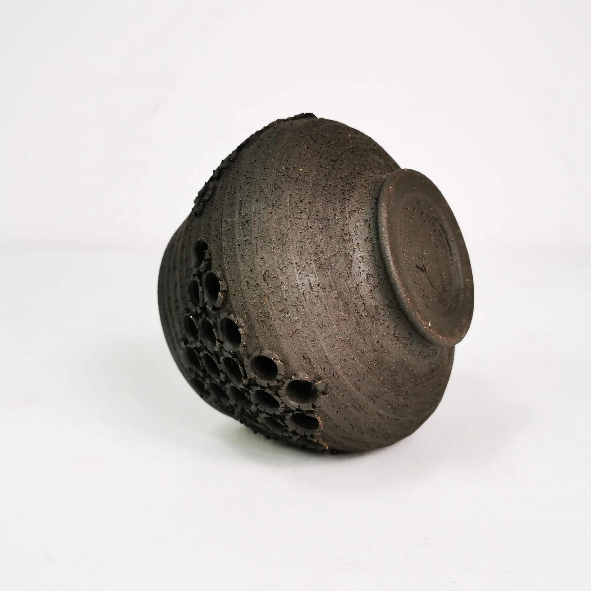 Candle Holder Mid Century, black-brown stoneware, Denmark, 1970s. - 337575