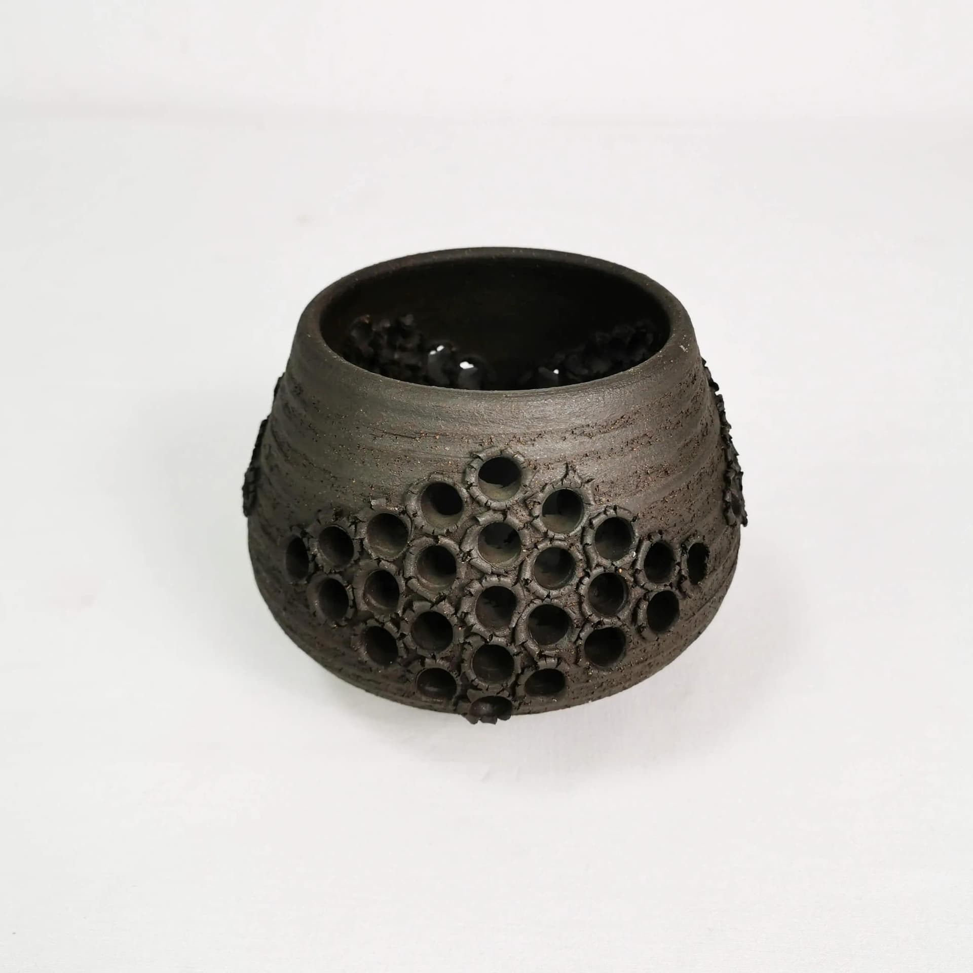 Candle Holder Mid Century, black-brown stoneware, Denmark, 1970s. - 337576