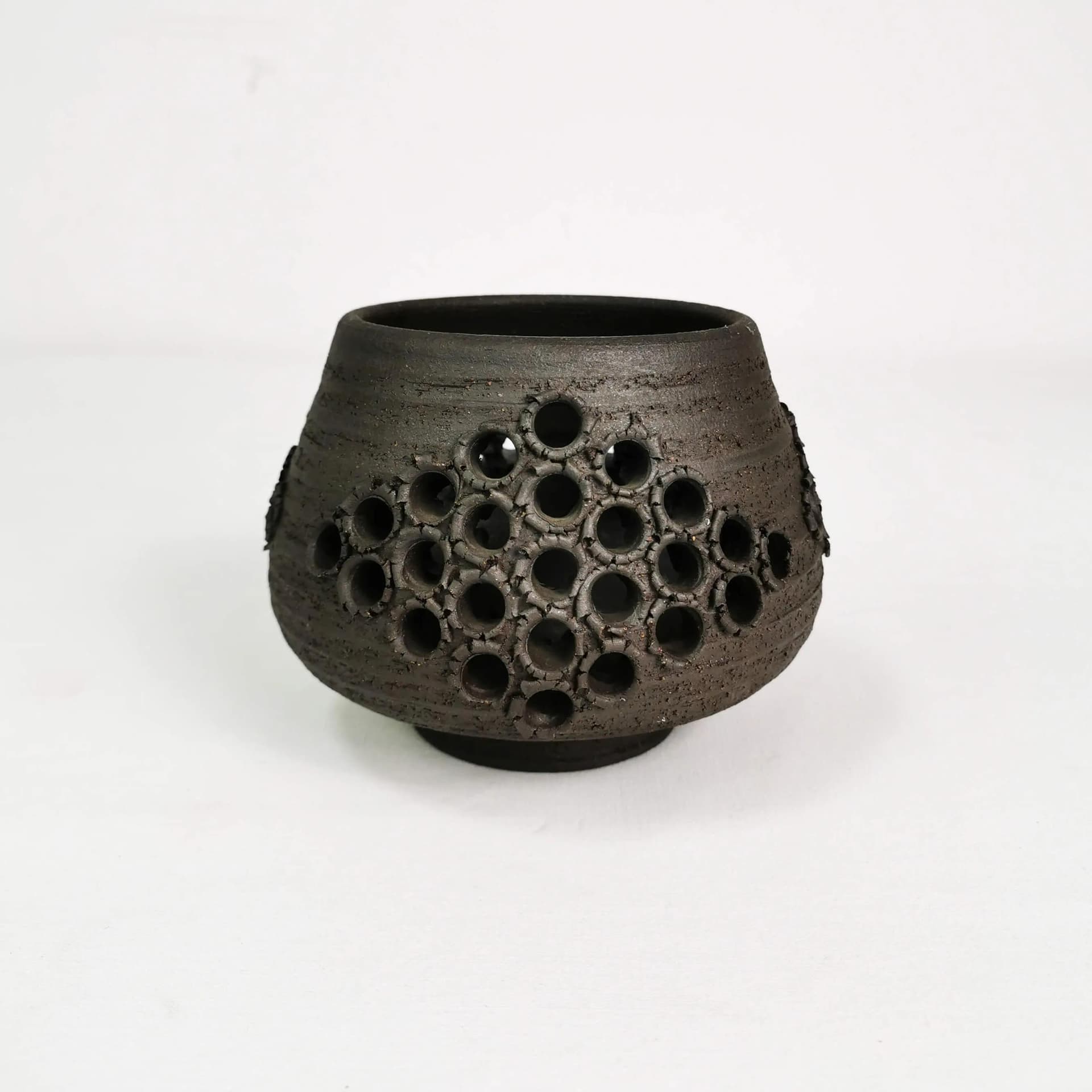 Candle Holder Mid Century, black-brown stoneware, Denmark, 1970s. - 337573
